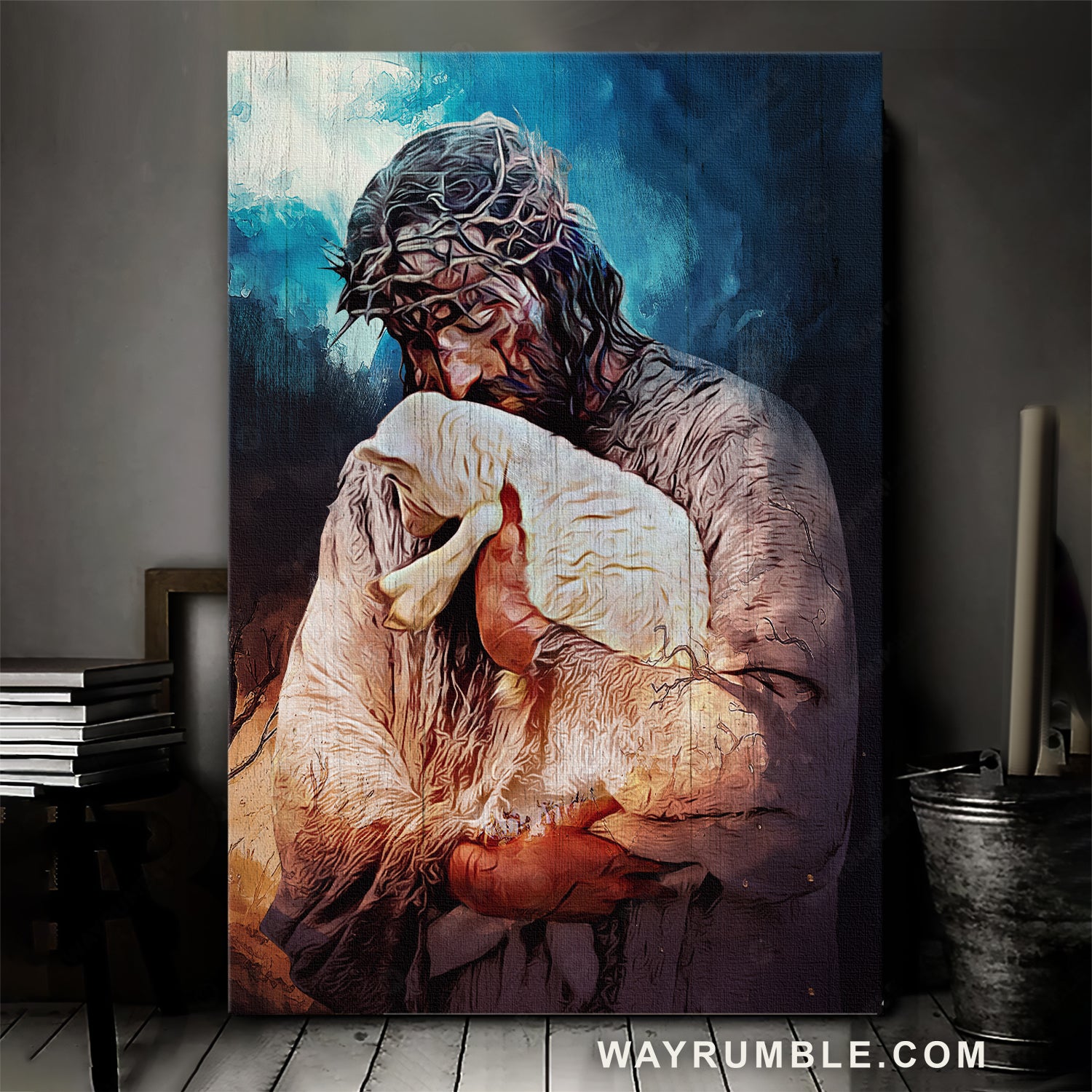 Watercolor painting, Jesus drawing, Lamb of God, The world in his arm - Jesus Portrait Canvas Prints, Home Decor Wall Art