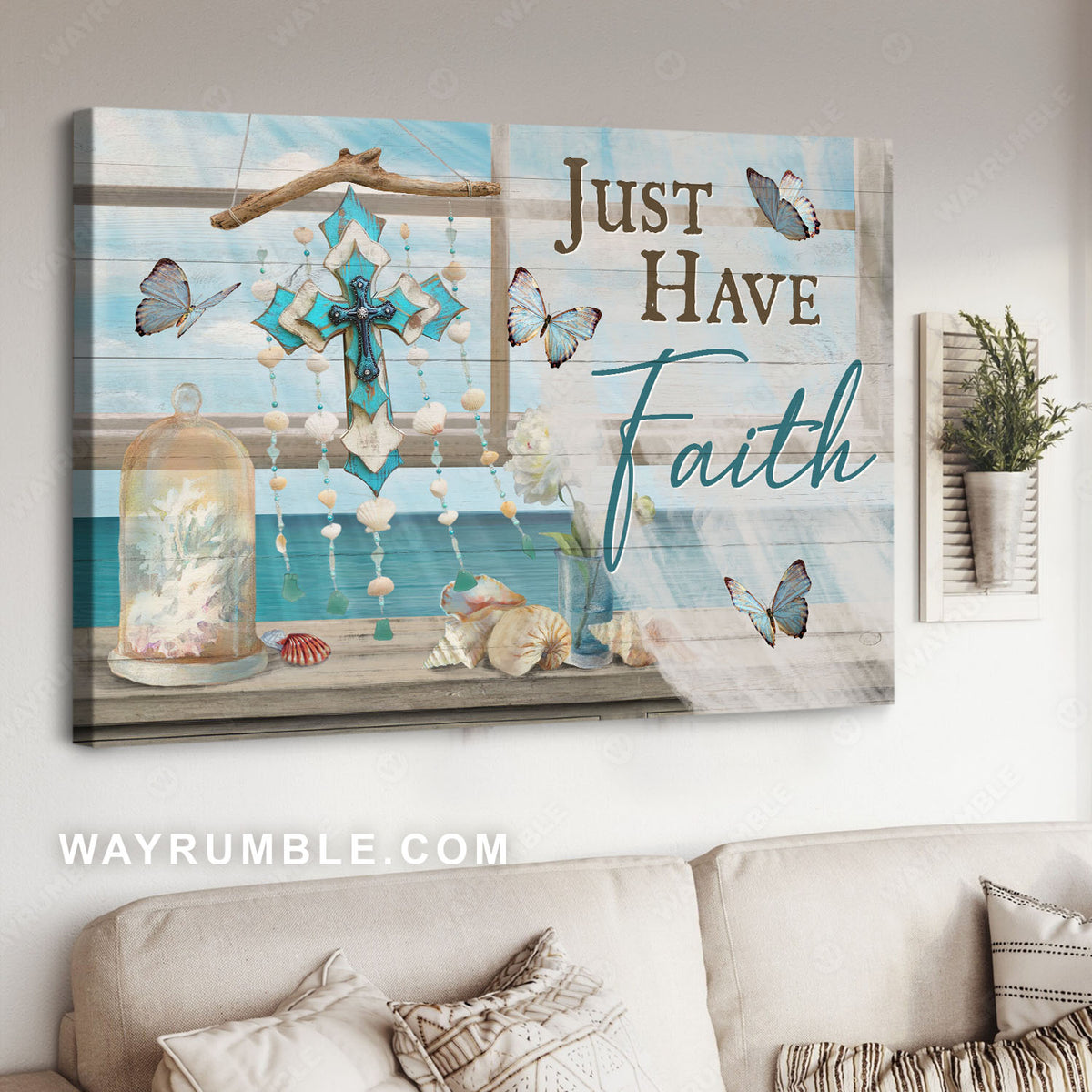 Deep ocean, Colorful cross, Summer vibe, Just have faith - Jesus Landscape Canvas Prints, Christian Wall Art