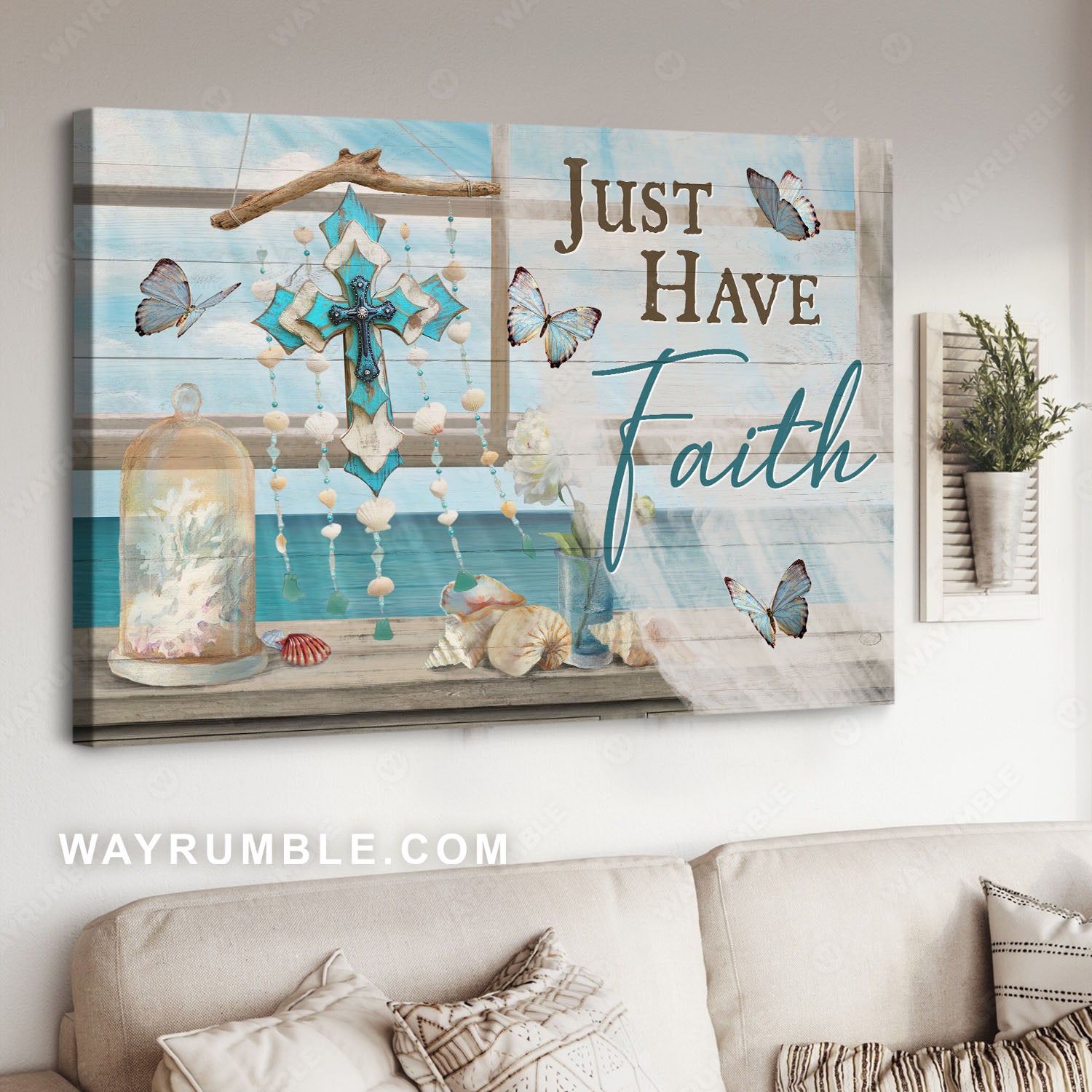 Deep ocean, Colorful cross, Summer vibe, Just have faith - Jesus Landscape Canvas Prints, Christian Wall Art