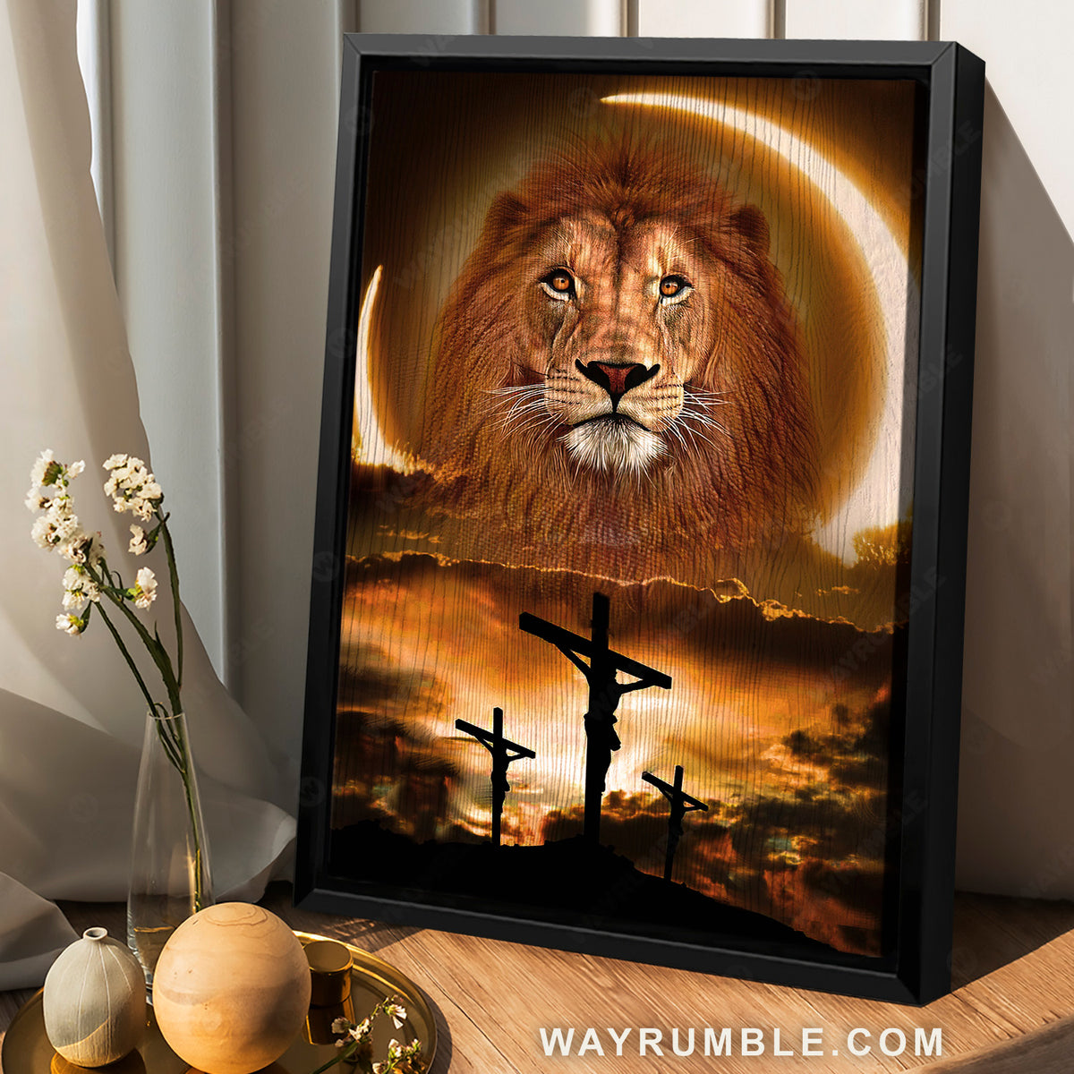 Full moon background, Lion of Judah, Jesus on the cross, Jesus painting - Jesus Portrait Canvas Prints, Home Decor Wall Art