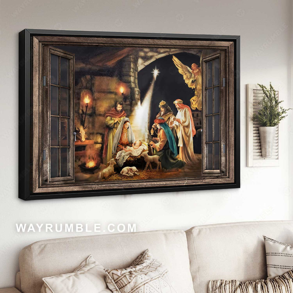 Amazing Christmas night, Jesus painting, Home Decoration, Jesus was born - Jesus Landscape Canvas Prints, Home Decor Wall Art