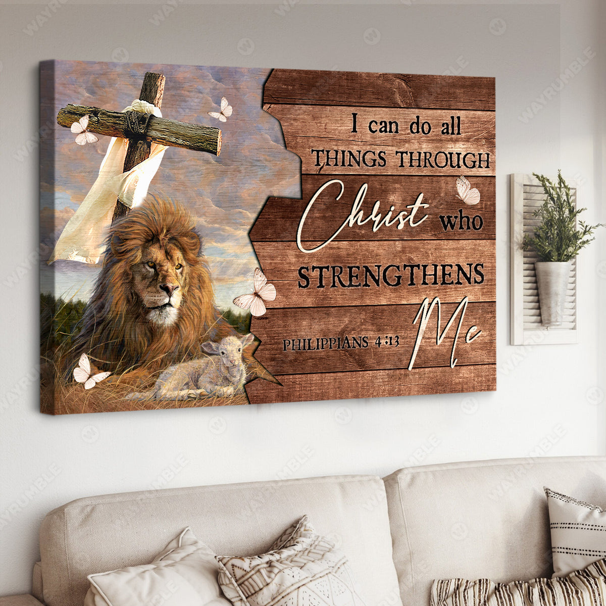 Stunning cross, Lion drawing, Lamb of God, I can do all things through Christ - Jesus Landscape Canvas Prints, Christian Wall Art