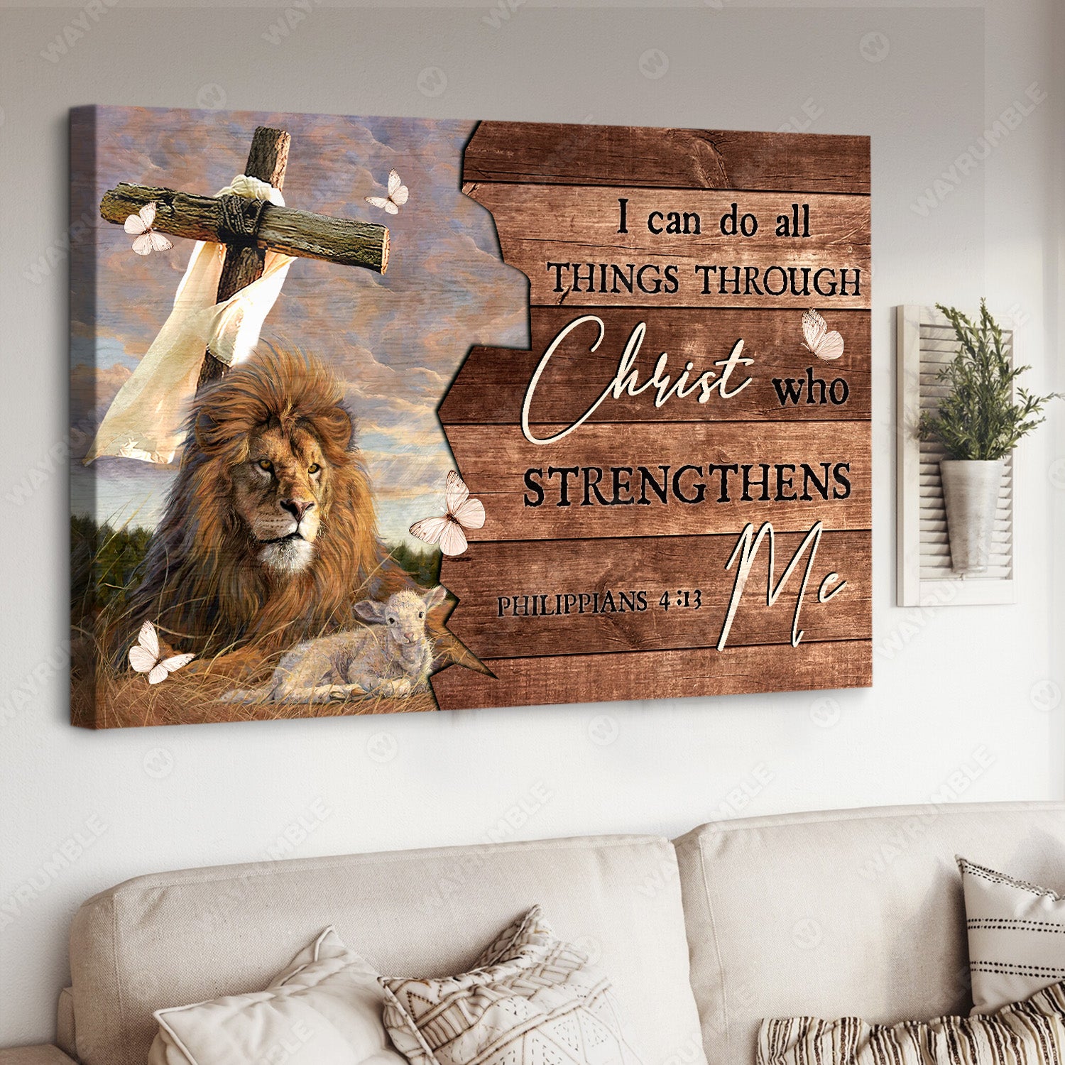 Stunning cross, Lion drawing, Lamb of God, I can do all things through Christ - Jesus Landscape Canvas Prints, Christian Wall Art
