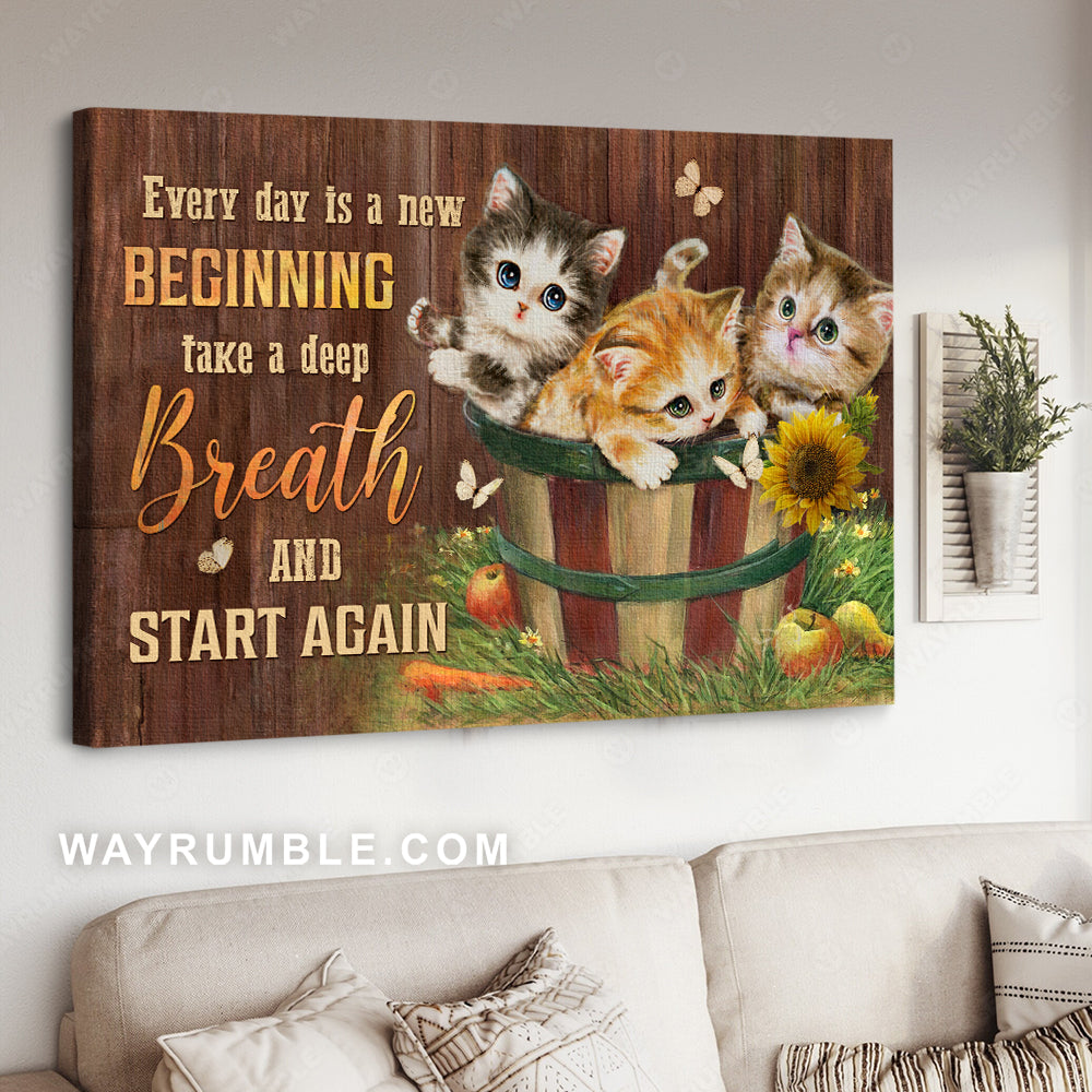 Little cat painting, Green garden, Butterfly, Every day is a new beginning - Jesus Landscape Canvas Prints, Christian Wall Art