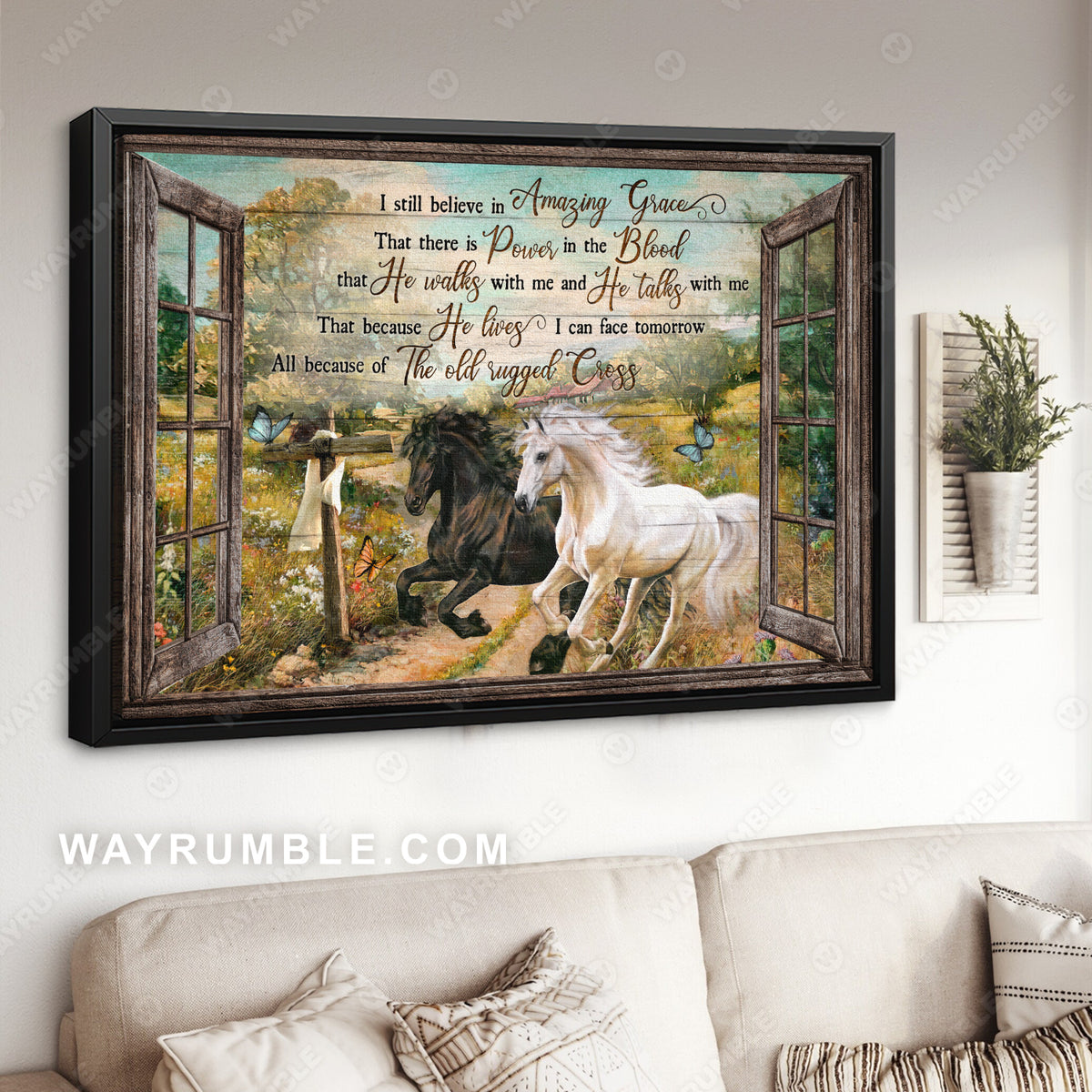 Running horses, Brilliant flower field, Spring painting, I still believe in amazing grace - Jesus Landscape Canvas Prints, Christian Wall Art