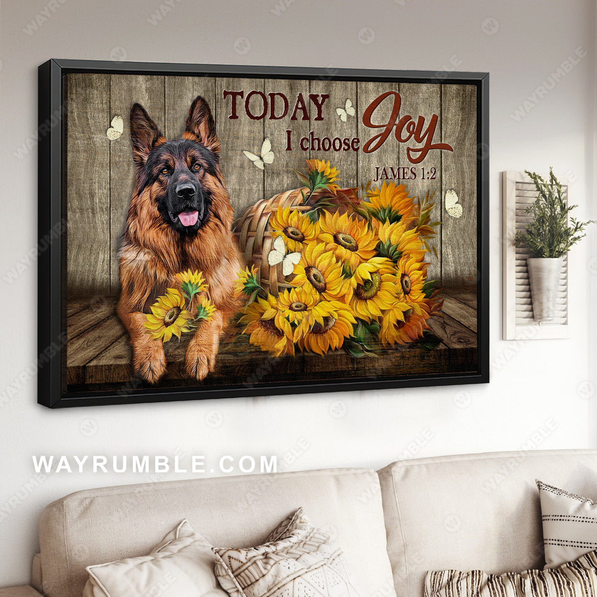 Sunflower vase, German shepherd dogs, Butterfly, Today I choose joy - Jesus Landscape Canvas Prints, Christian Wall Art