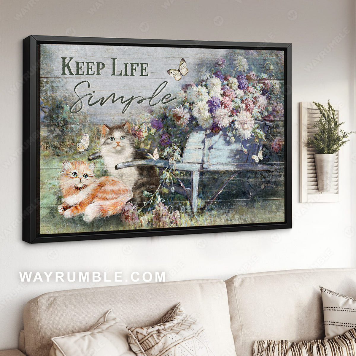 Cute cat drawing, Carnation garden, White butterfly, Keep life simple - Jesus Landscape Canvas Prints, Christian Wall Art