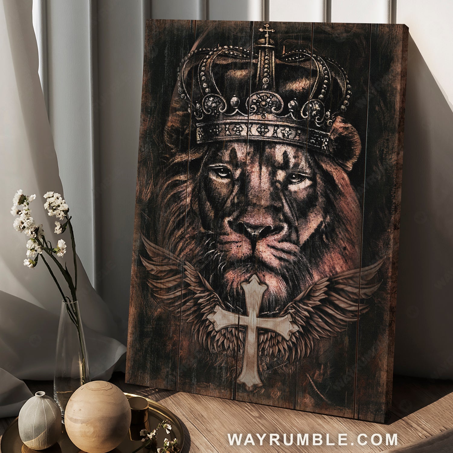 King crown, Stunning lion, Amazing angel wings, Lion of Judah - Jesus Portrait Canvas Prints, Home Decor Wall Art