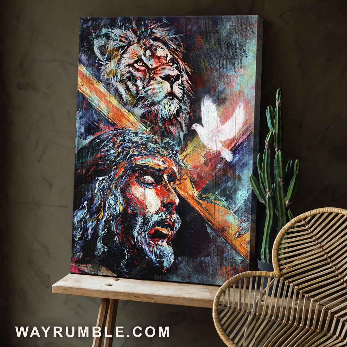 Unique artwork, Stunning Jesus face, White dove, Lion of Judah - Jesus Portrait Canvas Prints, Home Decor Wall Art