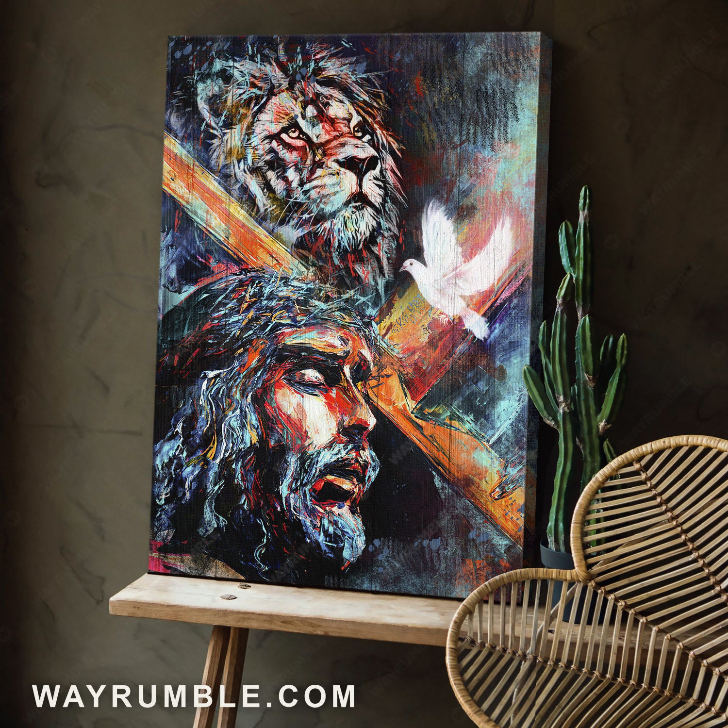Unique artwork, Stunning Jesus face, White dove, Lion of Judah - Jesus Portrait Canvas Prints, Home Decor Wall Art