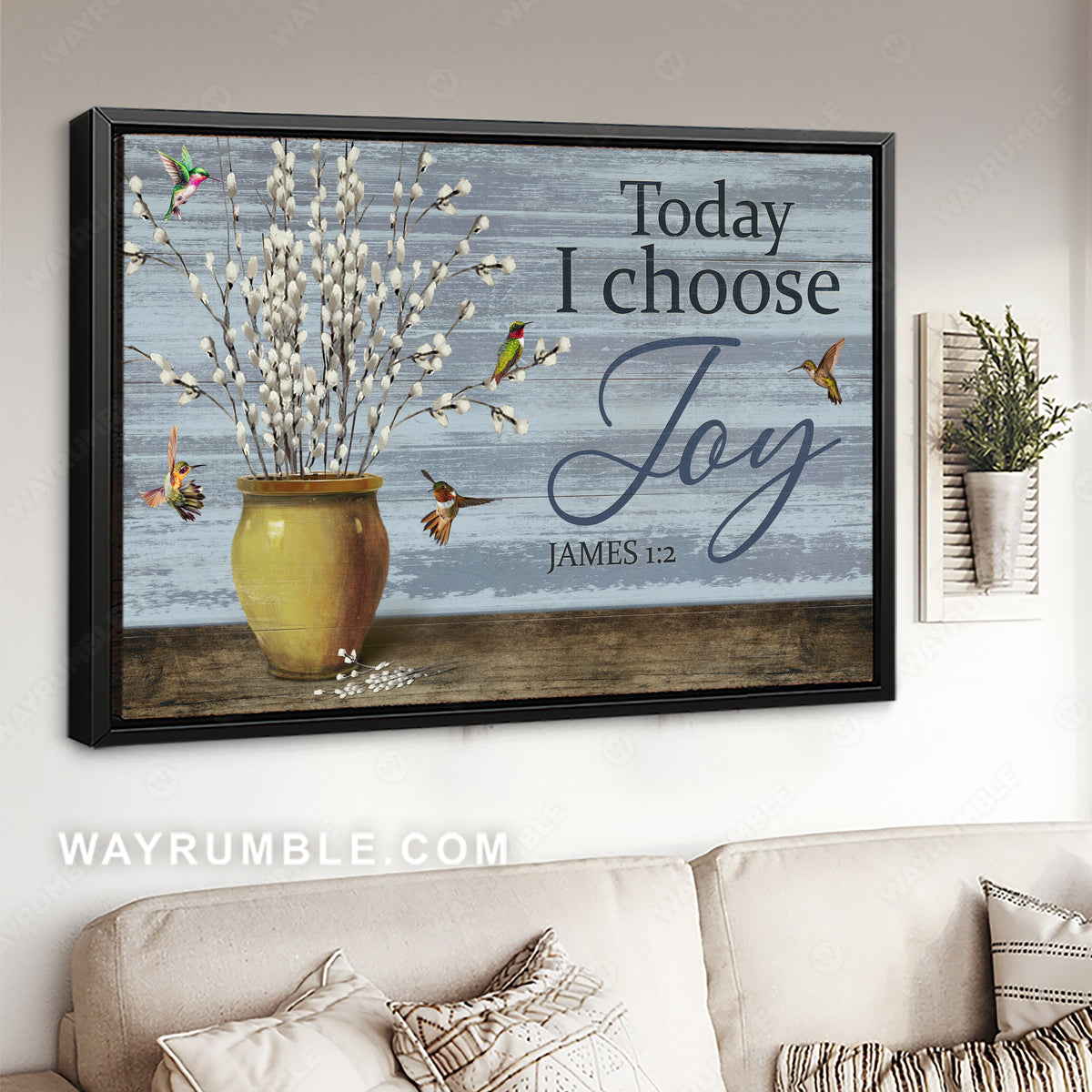 Baby white flower, Ceramic vase, Colorful hummingbird, Today I choose joy - Jesus Landscape Canvas Prints, Christian Wall Art