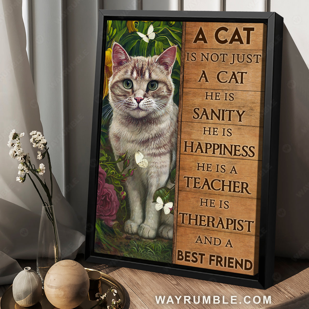 Beautiful cat drawing, Flower garden, Butterfly, A cat is not just a cat - Jesus Portrait Canvas Prints, Christian Wall Art