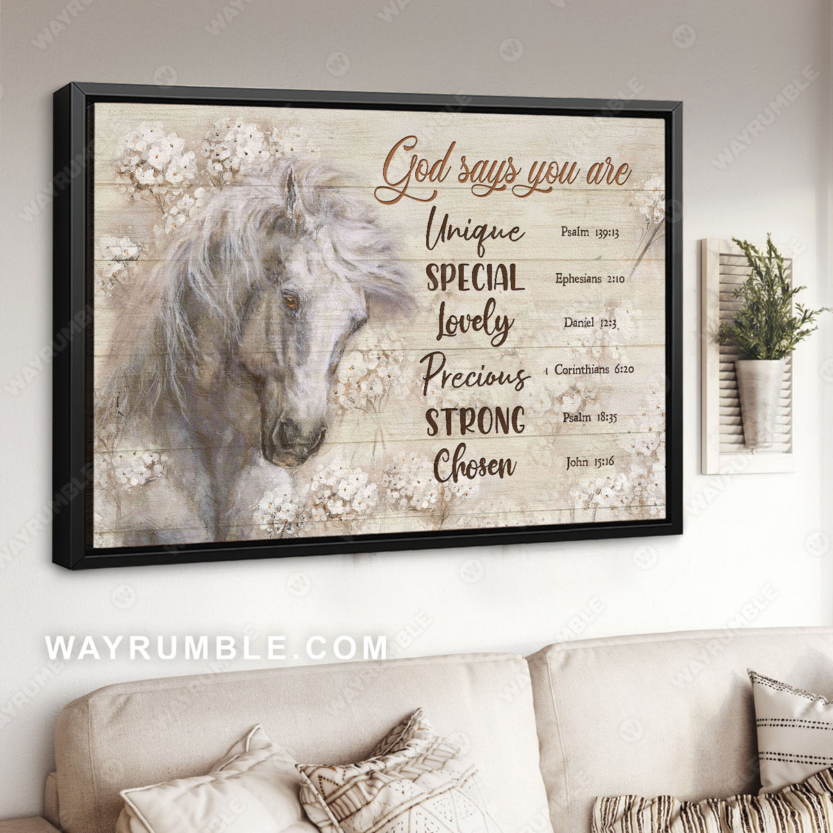 Dream horse, White flower garden, God says you are unique - Jesus Landscape Canvas Prints, Christian Wall Art