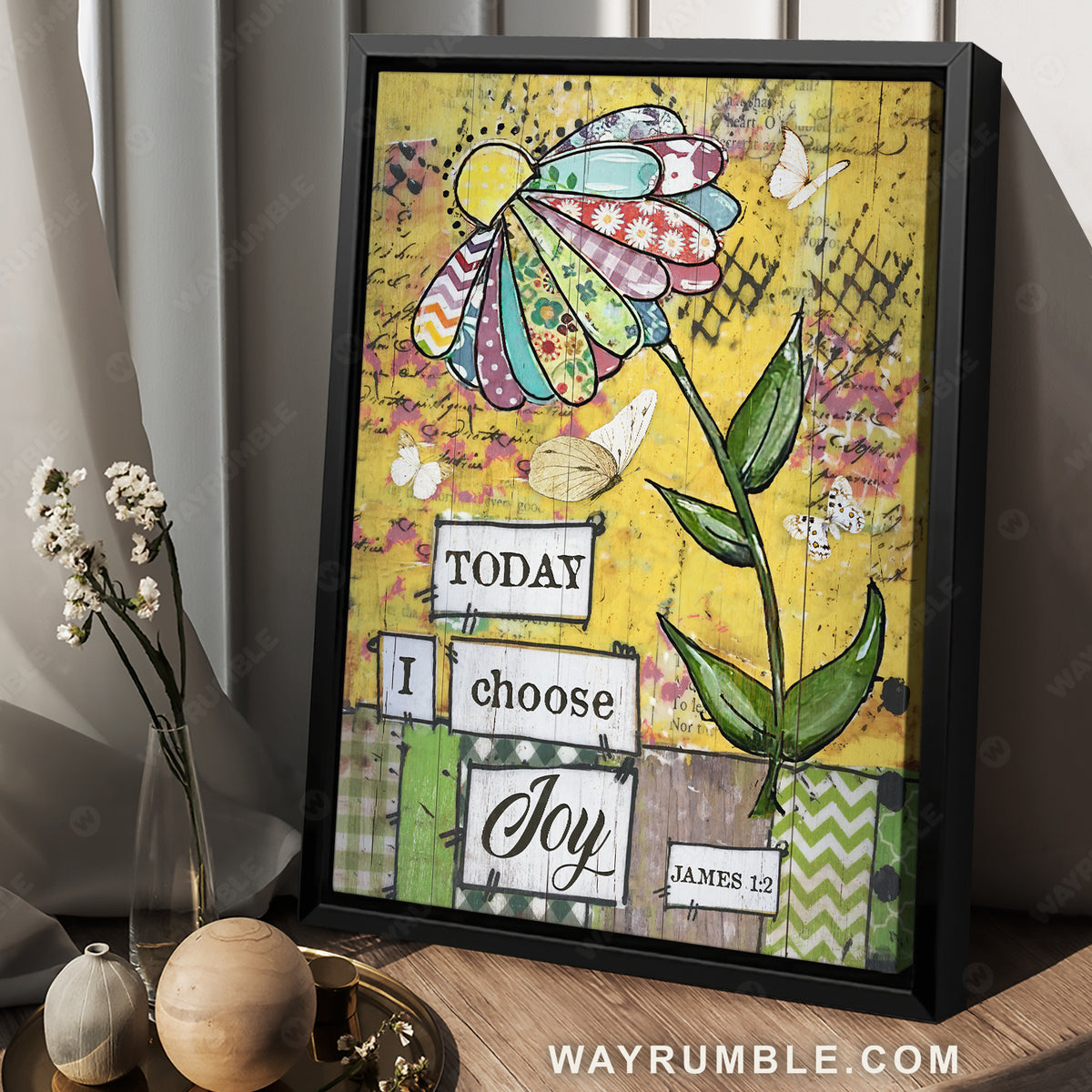 Unique flower, Colorful painting, White butterfly, Today I choose joy - Jesus Portrait Canvas Prints, Christian Wall Art