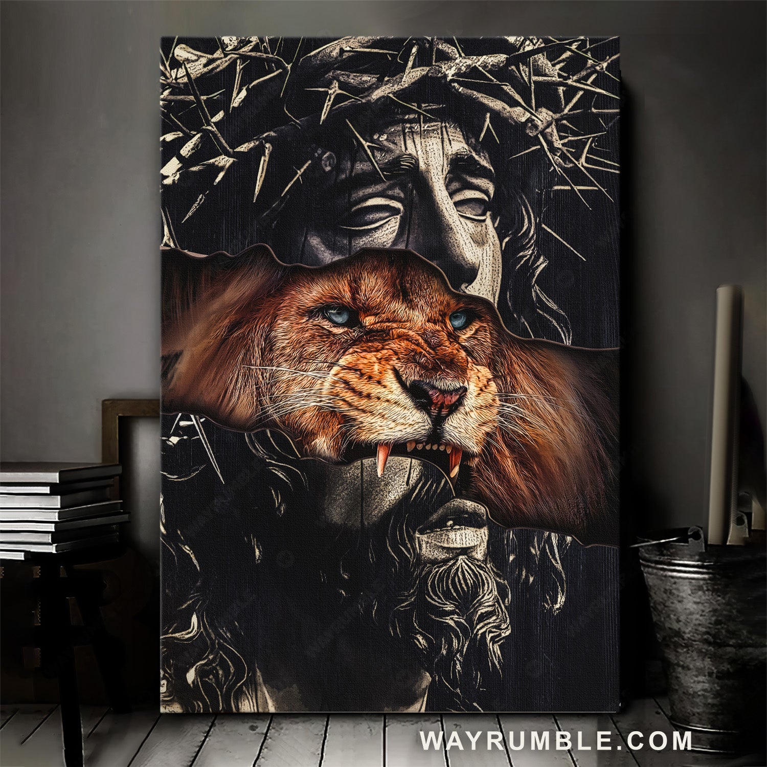 Black Jesus painting, Stunning crown of thorn, Brown lion - Jesus Portrait Canvas Prints, Christian Wall Art