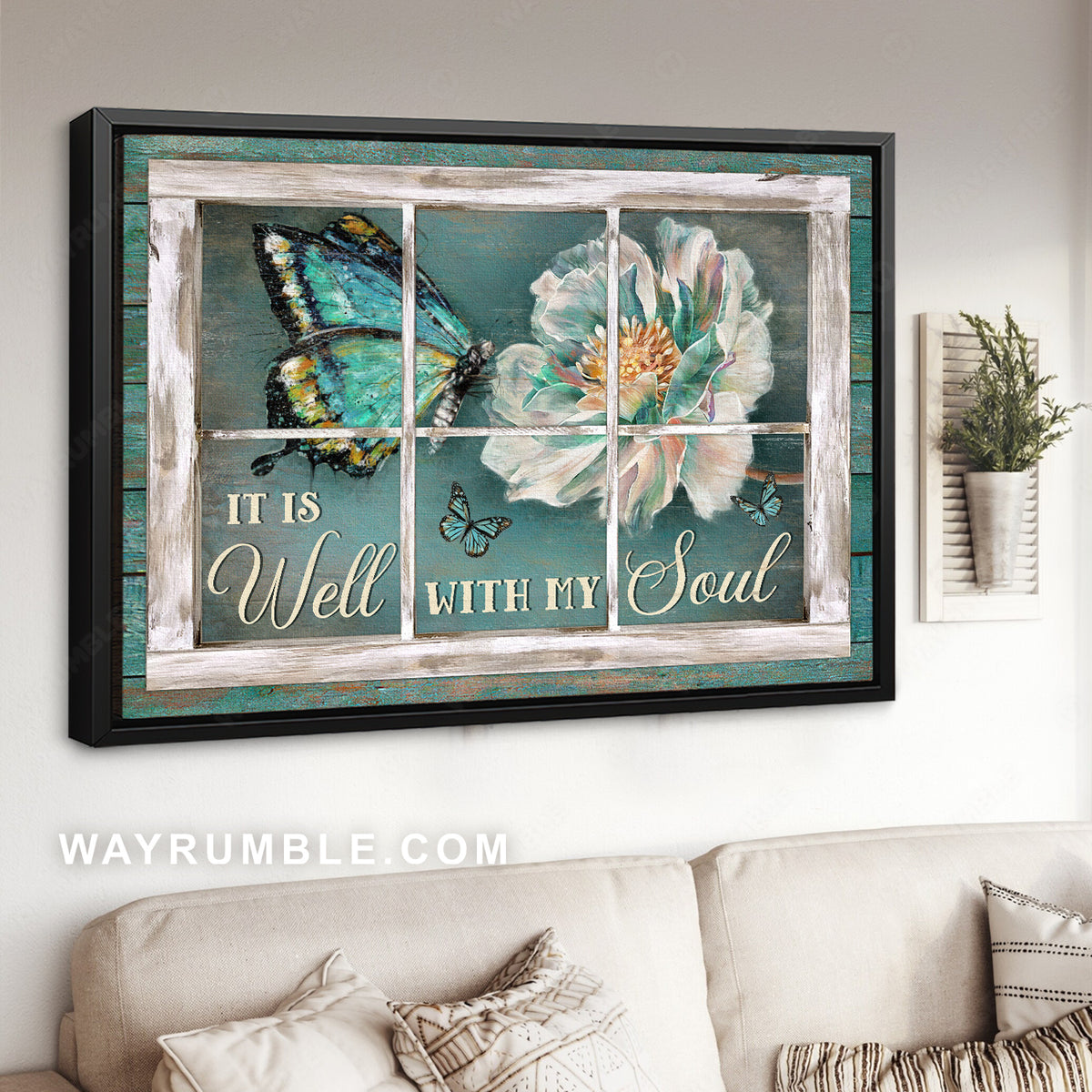 White camellia flower, Stunning butterfly, It is well with my soul - Jesus Landscape Canvas Prints, Christian Wall Art