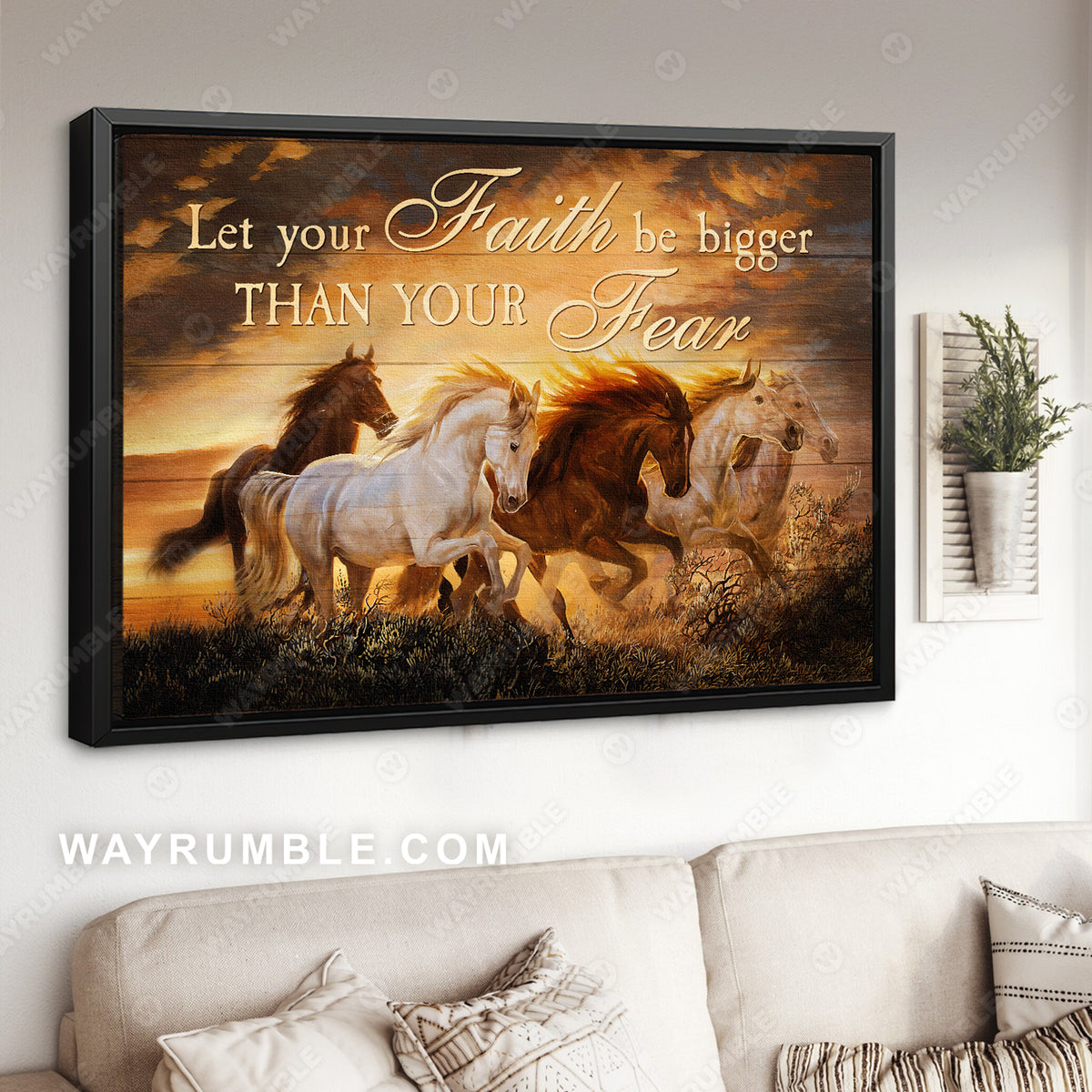 Running horse, Brilliant sunset, White horse, Let your faith be bigger than your fear - Jesus Landscape Canvas Prints, Christian Wall Art