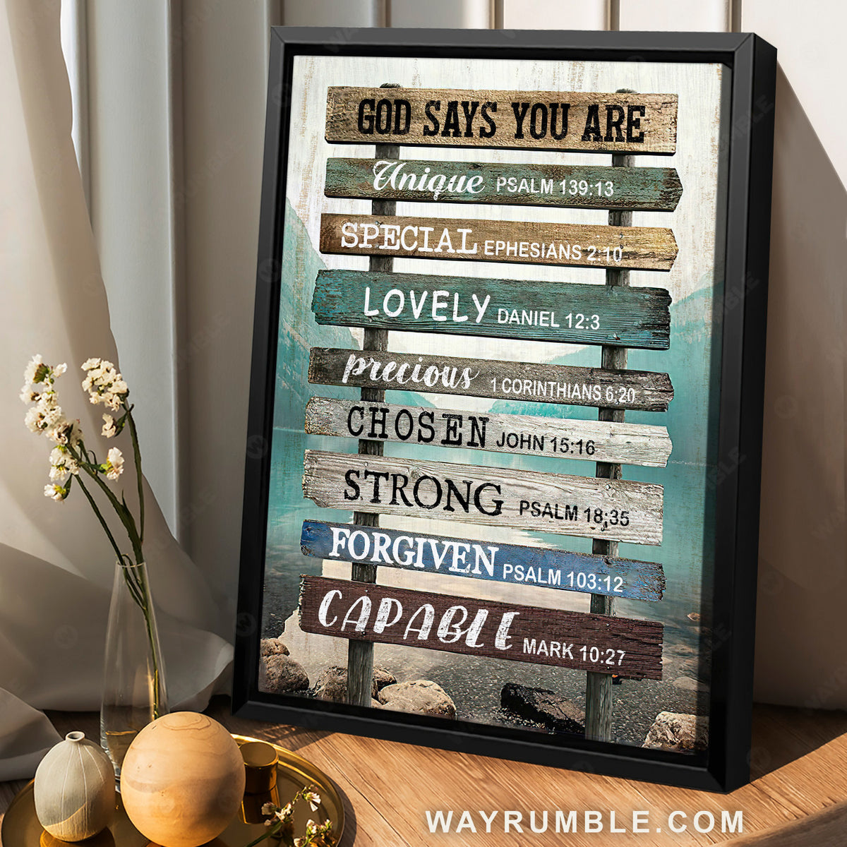 Wooden sign, Beautiful lake, Jesus drawing, God says you are unique - Jesus Portrait Canvas Prints, Home Decor Wall Art