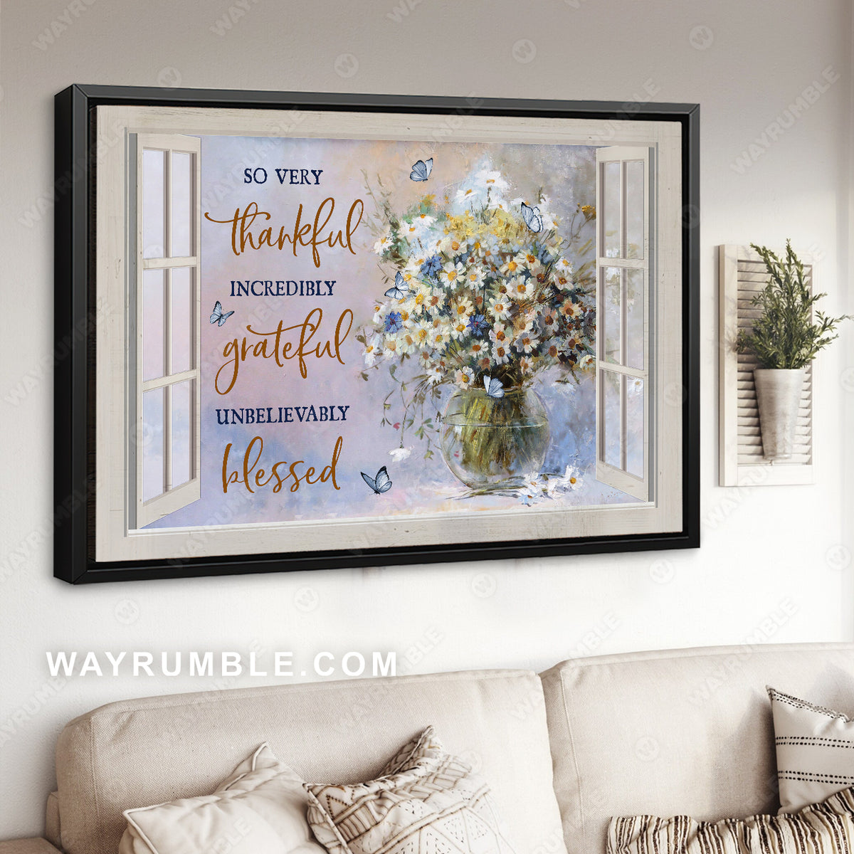 Pretty daisy vase, Crystal vase, Butterfly, So very thankful - Jesus Landscape Canvas Prints, Christian Wall Art