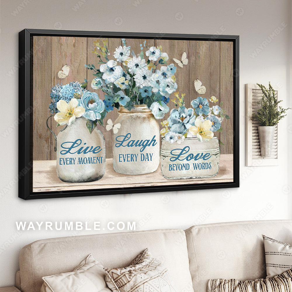 Pastel flower, Blue garden, Butterfly drawing, Live every moment, Laugh every day - Jesus Landscape Canvas Prints, Christian Wall Art