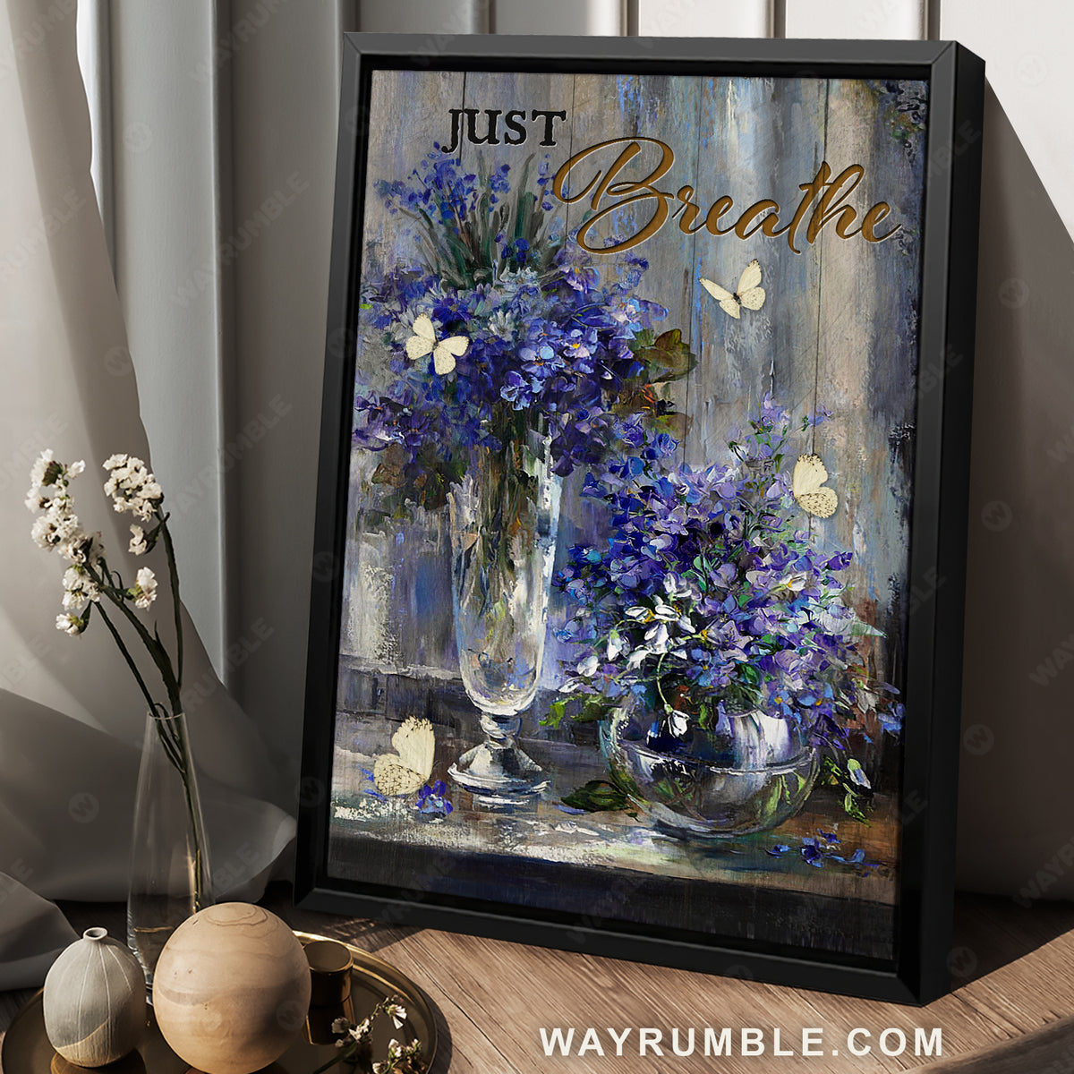 Pretty violet drawing, Flower painting, White butterfly, Just breathe - Jesus Portrait Canvas Prints, Christian Wall Art