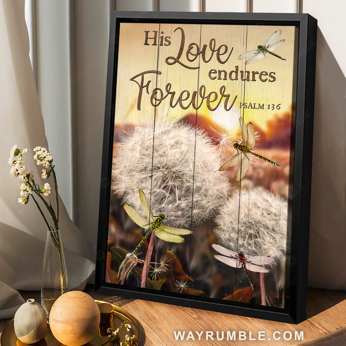 Stunning dragonfly, Crystal dandelion, Sunset, His love endures forever - Jesus Portrait Canvas Prints, Home Decor Wall Art