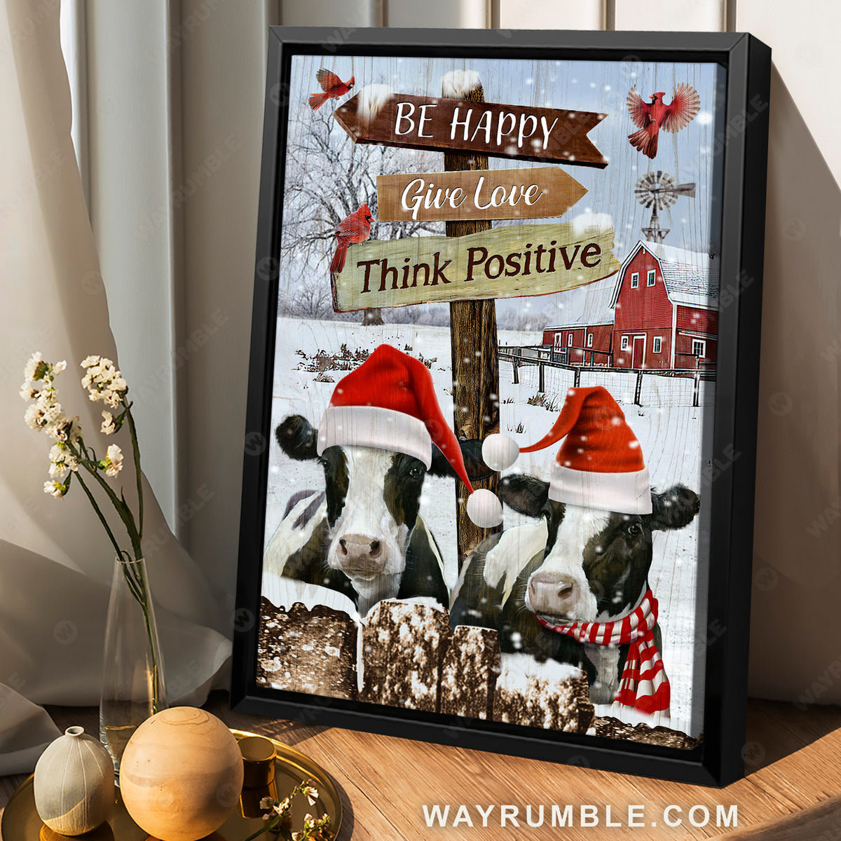 Christmas vibe, Dairy cow, Winter village, Be happy, Give love, Think positive - Jesus Portrait Canvas Prints, Home Decor Wall Art
