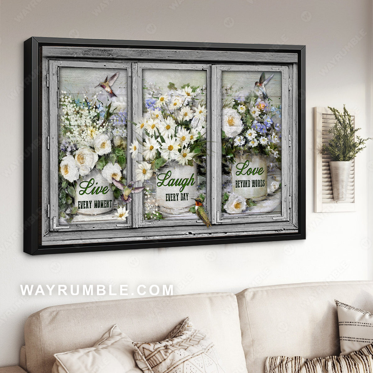 Pretty daisy vase, White flower, Hummingbird, Live every moment - Jesus Landscape Canvas Prints, Christian Wall Art