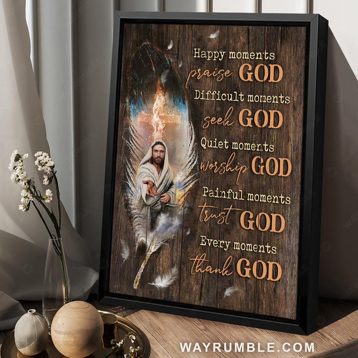 Walking with Jesus, Amazing feathers, Every moments thank God - Jesus Portrait Canvas Prints, Christian Wall Art