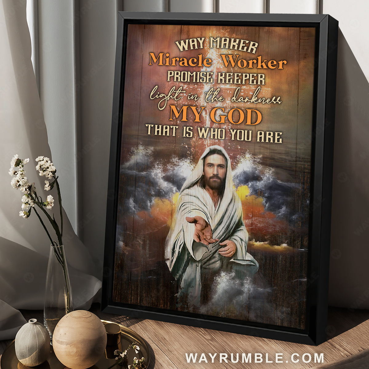 Walking with Jesus, Stunning storm, Ocean view, Way maker, Miracle worker - Jesus Portrait Canvas Prints, Christian Wall Art