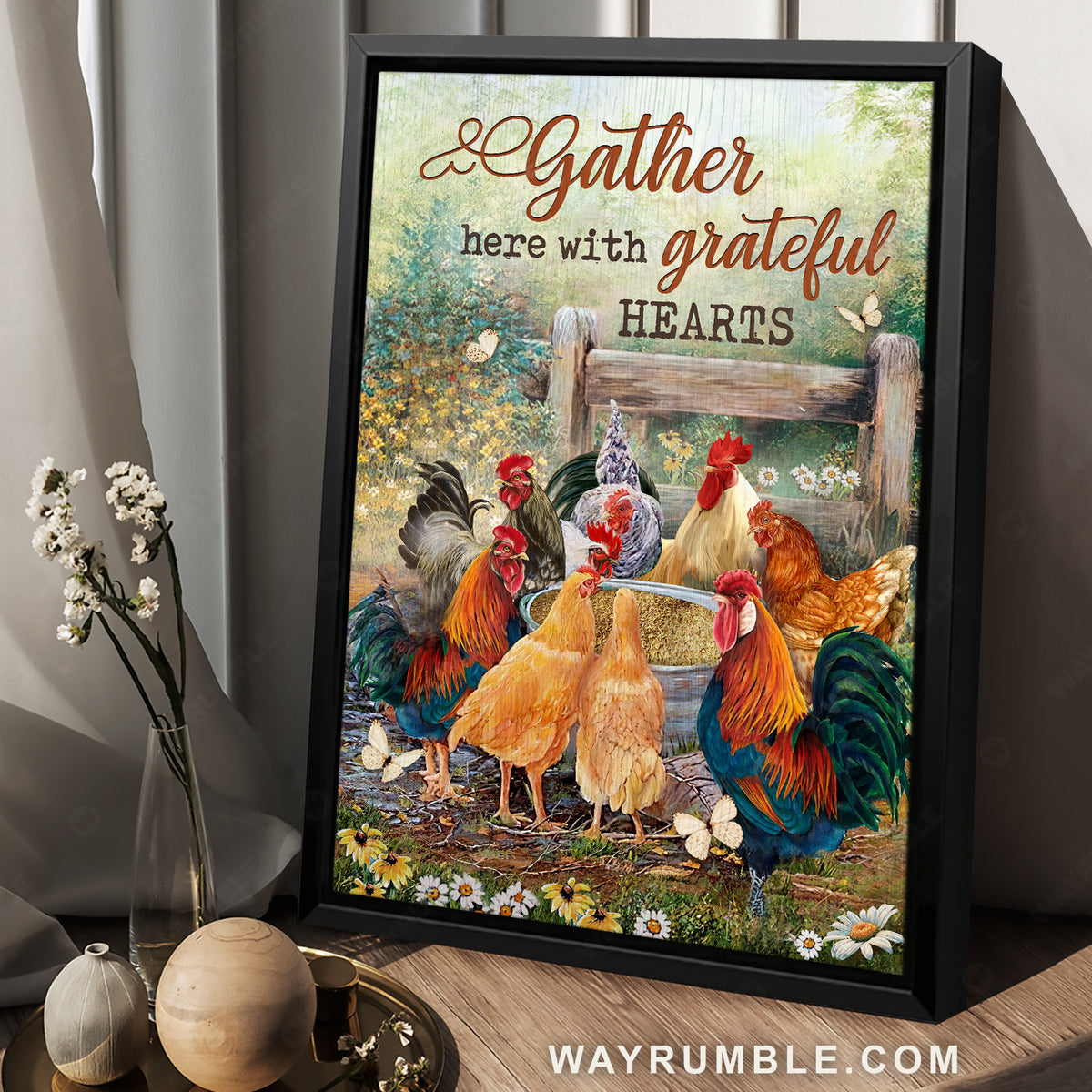 Watercolor rooster, Meadow land, Gather here with grateful hearts - Jesus Portrait Canvas Prints, Christian Wall Art