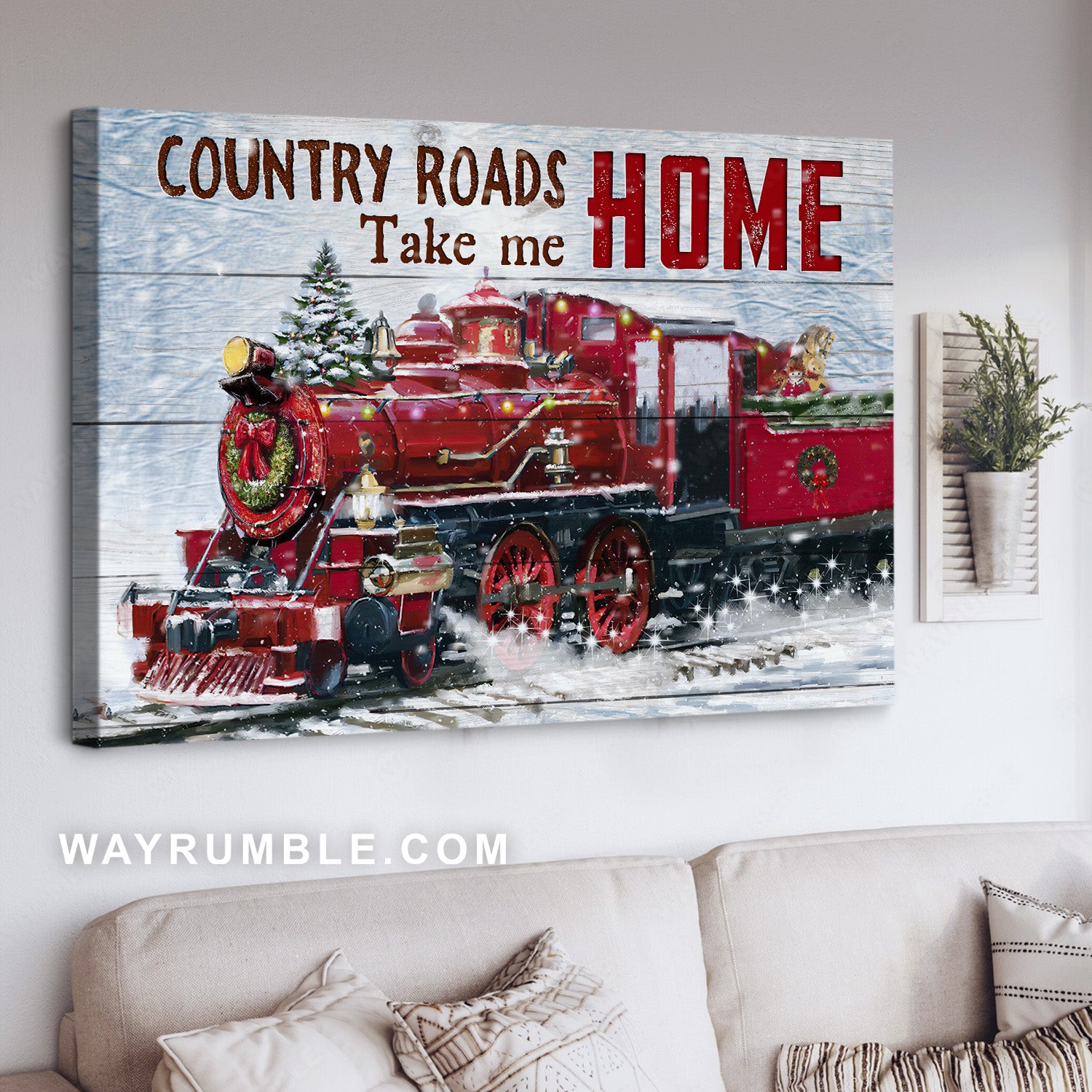 Christmas train, Beautiful scene, Country roads take me home - Jesus Landscape Canvas Prints, Home Decor Wall Art