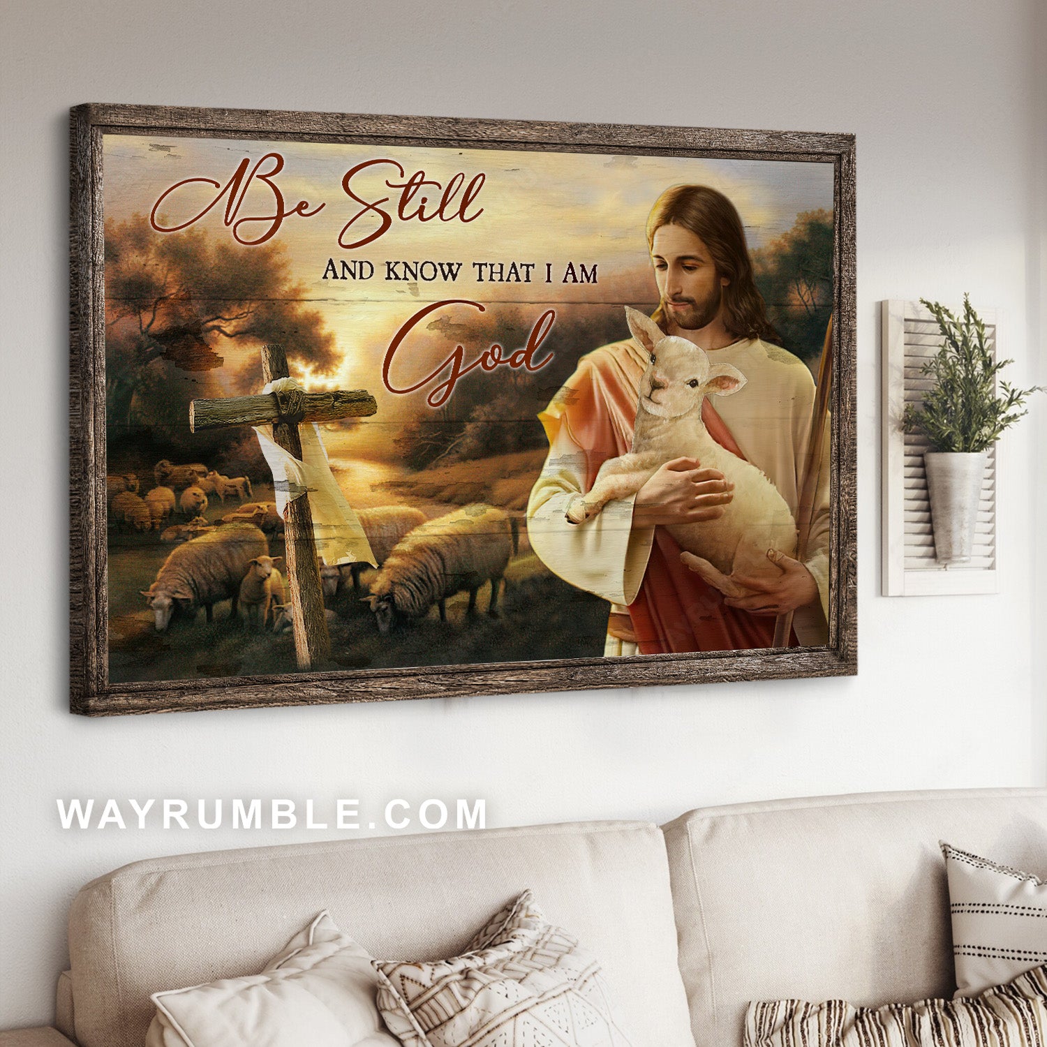 Lamb of God, Jesus artwork, Happy farm, Be still and know that I am God - Jesus Landscape Canvas Prints, Christian Wall Art