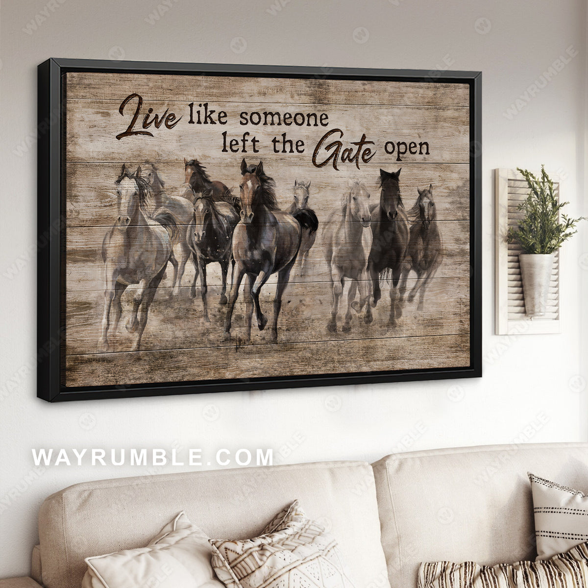 Running horse, Stunning painting, Live like someone left the gate open - Jesus Landscape Canvas Prints, Office Wall Art