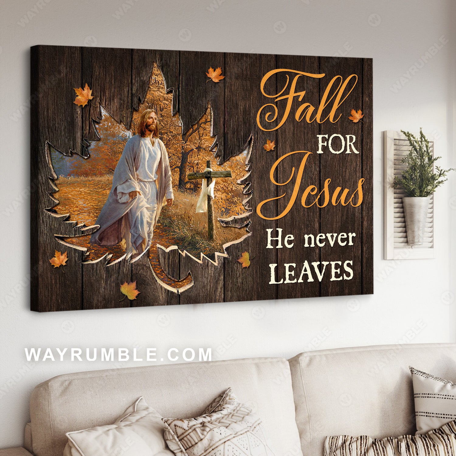 Maple shape, Autumn forest, Walking with Jesus, Fall for Jesus - Jesus Landscape Canvas Prints, Christian Wall Art