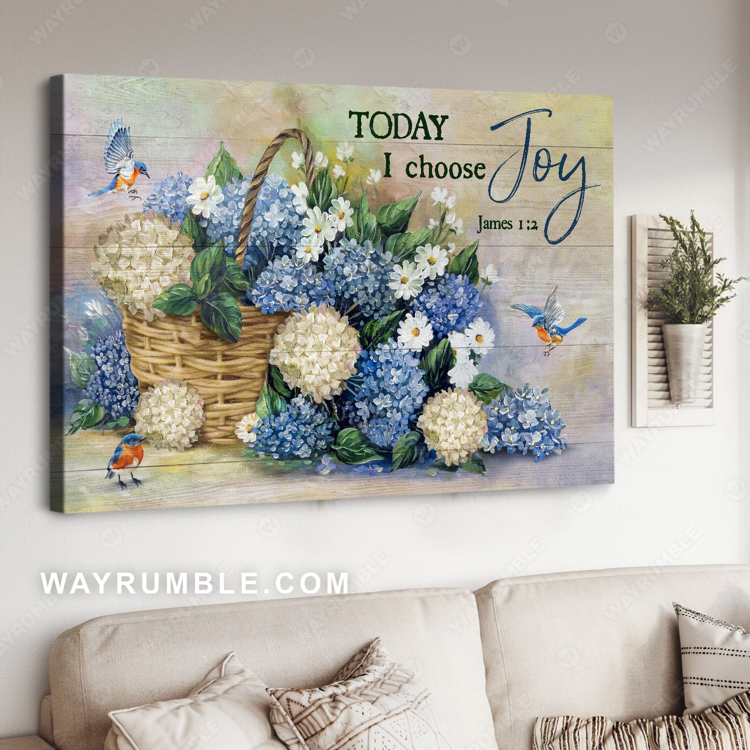 Blue hydrangea, Pretty Eastern bluebird, Flower drawing, Today I choose joy - Jesus Landscape Canvas Prints, Christian Wall Art