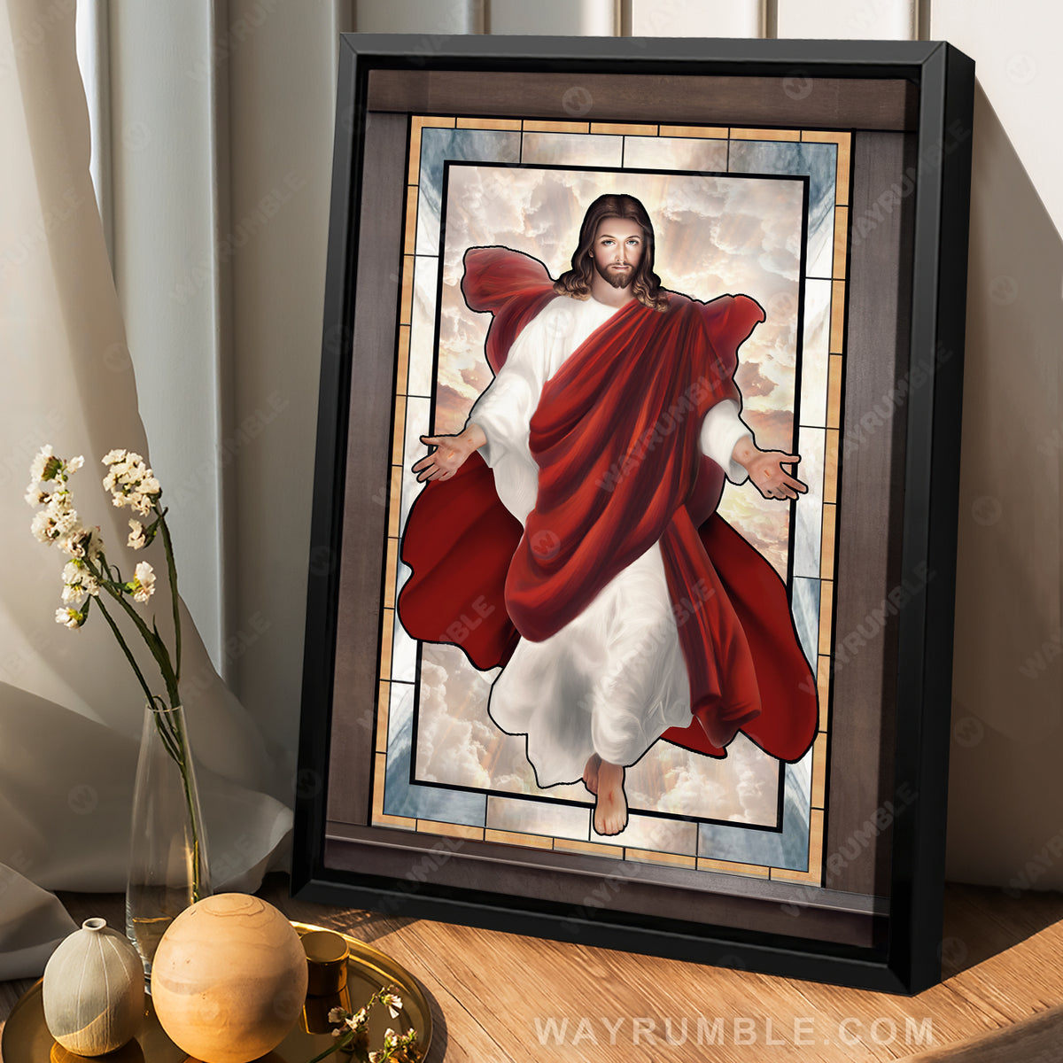 Jesus drawing, Red clothes, Walking with Jesus - Jesus Portrait Canvas Prints, Christian Wall Art