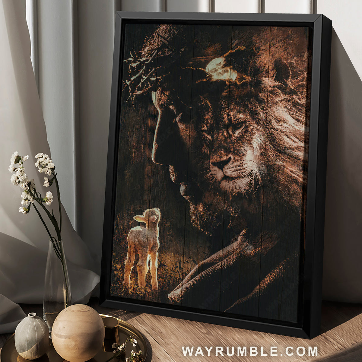 The passion of Jesus, Lion of Judah, Little lamb, Amazing full moon - Jesus Portrait Canvas Prints, Home Decor Wall Art