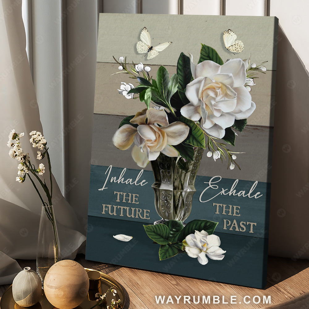 Jasmine flower, Still life painting, White butterfly, Inhale the future, Exhale the past - Jesus Portrait Canvas Prints, Wall Art