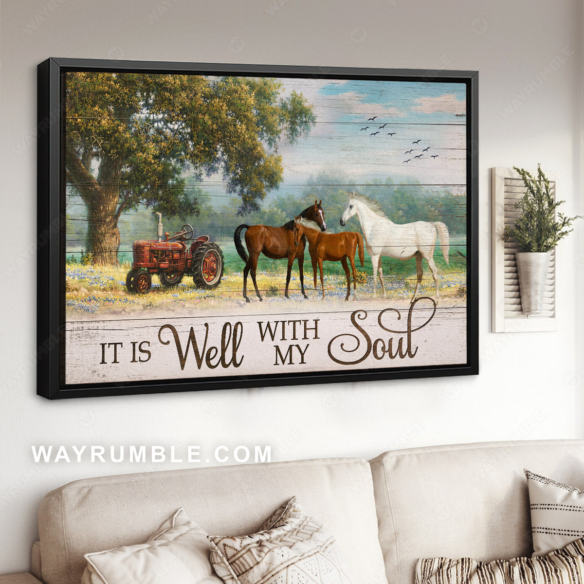 Countryside painting, Quarter horses drawing, It is well with my soul - Jesus Landscape Canvas Prints, Christian Wall Art