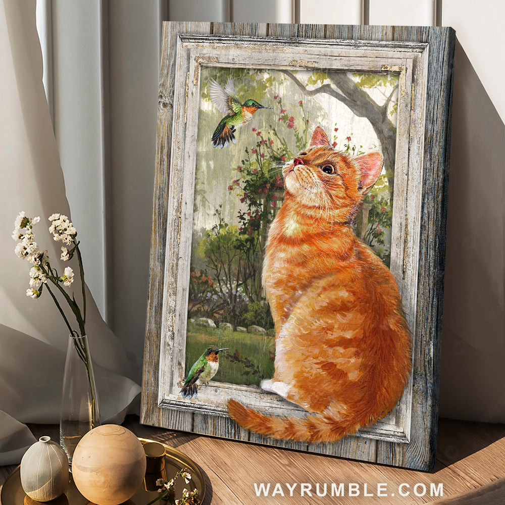 Pretty garden, Brown cat, Antique window, Watercolor hummingbird - Jesus Portrait Canvas Prints, Christian Wall Art