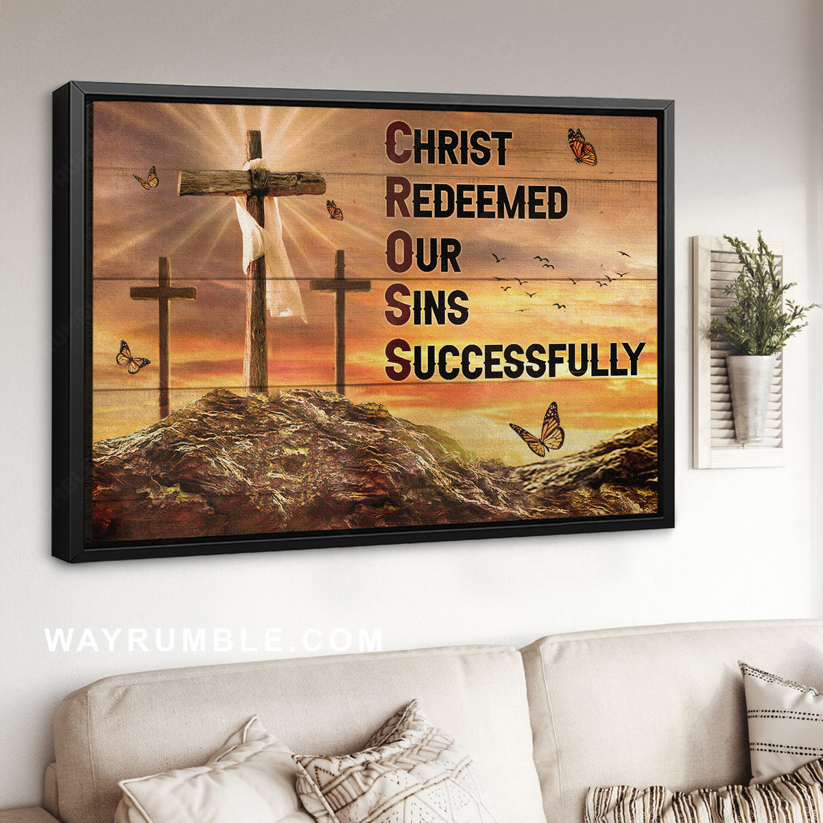 Cross symbol, Halo painting, Christ redeemed our sins successfully - Jesus Landscape Canvas Prints, Home Decor Wall Art