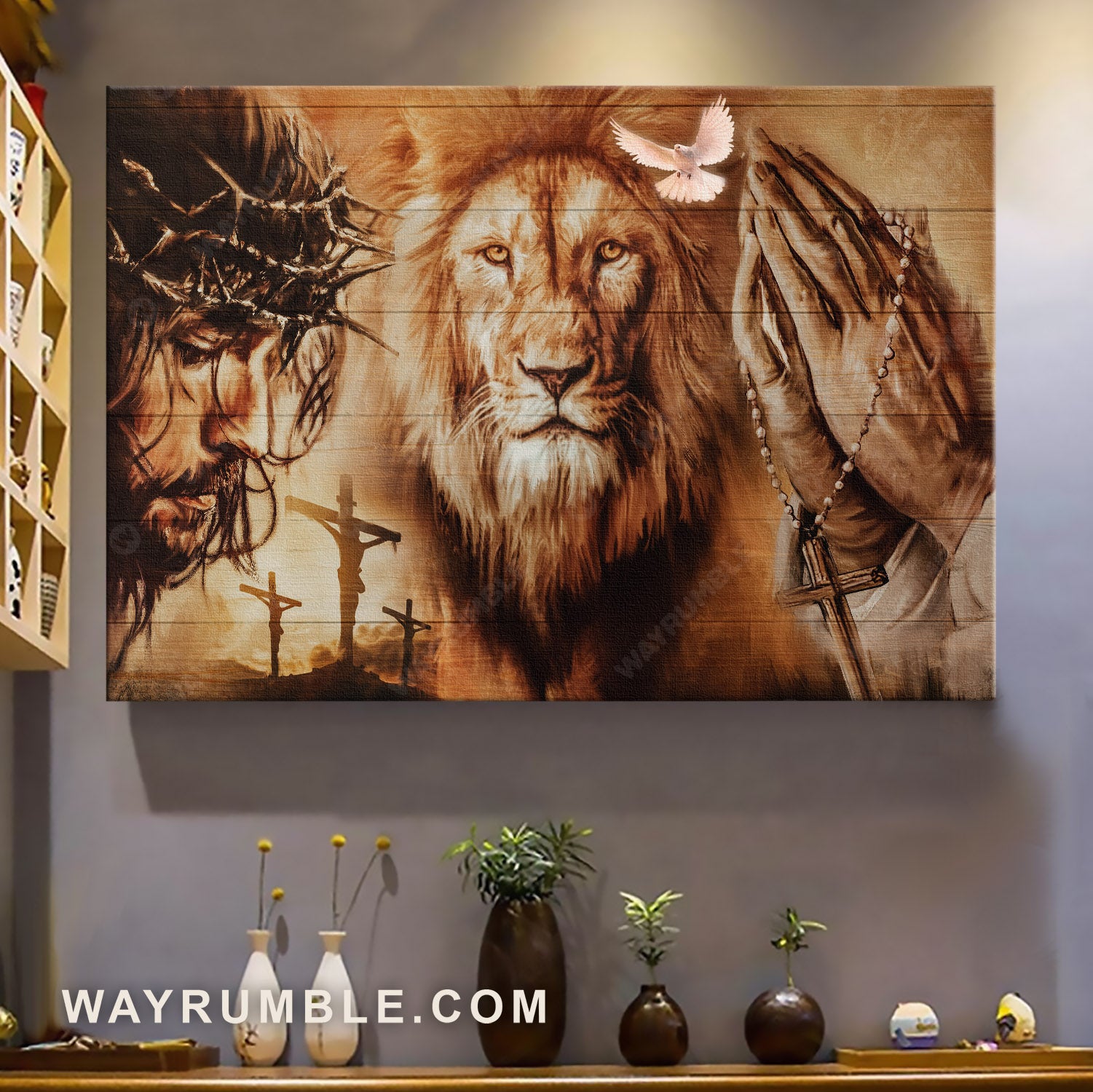 Angry lion, The face of Jesus, Jesus on the cross, Pray for healing - Jesus Landscape Canvas Prints, Christian Wall Art