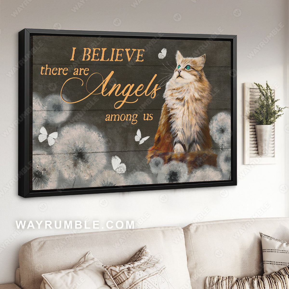 Brown cat, Dandelion drawing, Butterfly, I believe there are angels among us - Jesus Landscape Canvas Prints, Christian Wall Art