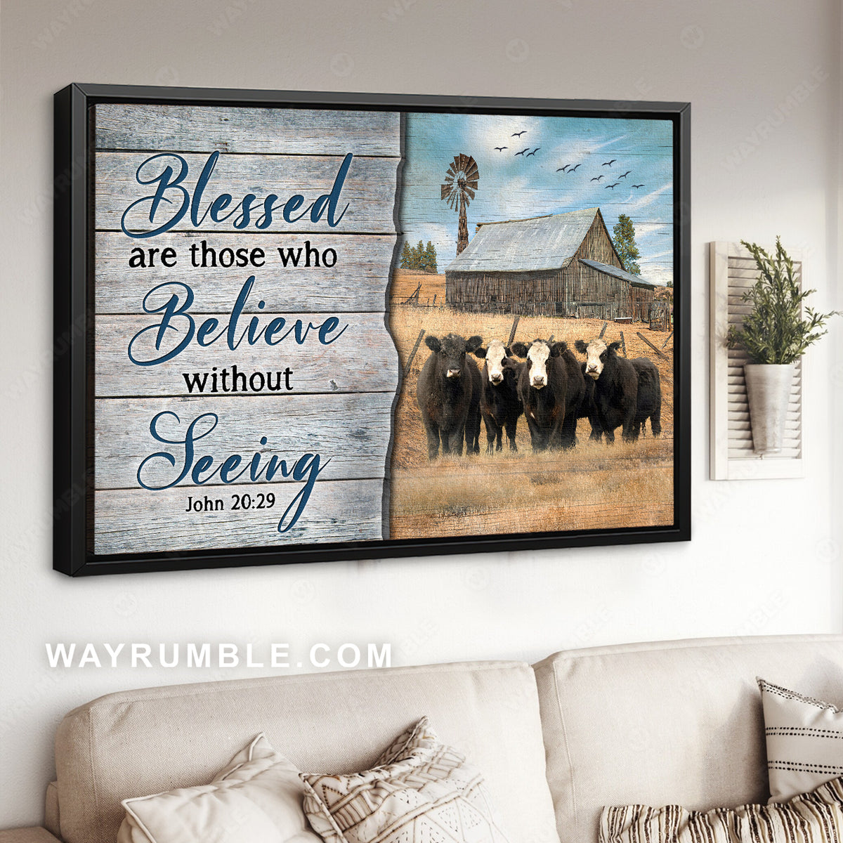 Black cow, Rice field, Blessed are those who believe without seeing - Jesus Landscape Canvas Prints, Christian Wall Art