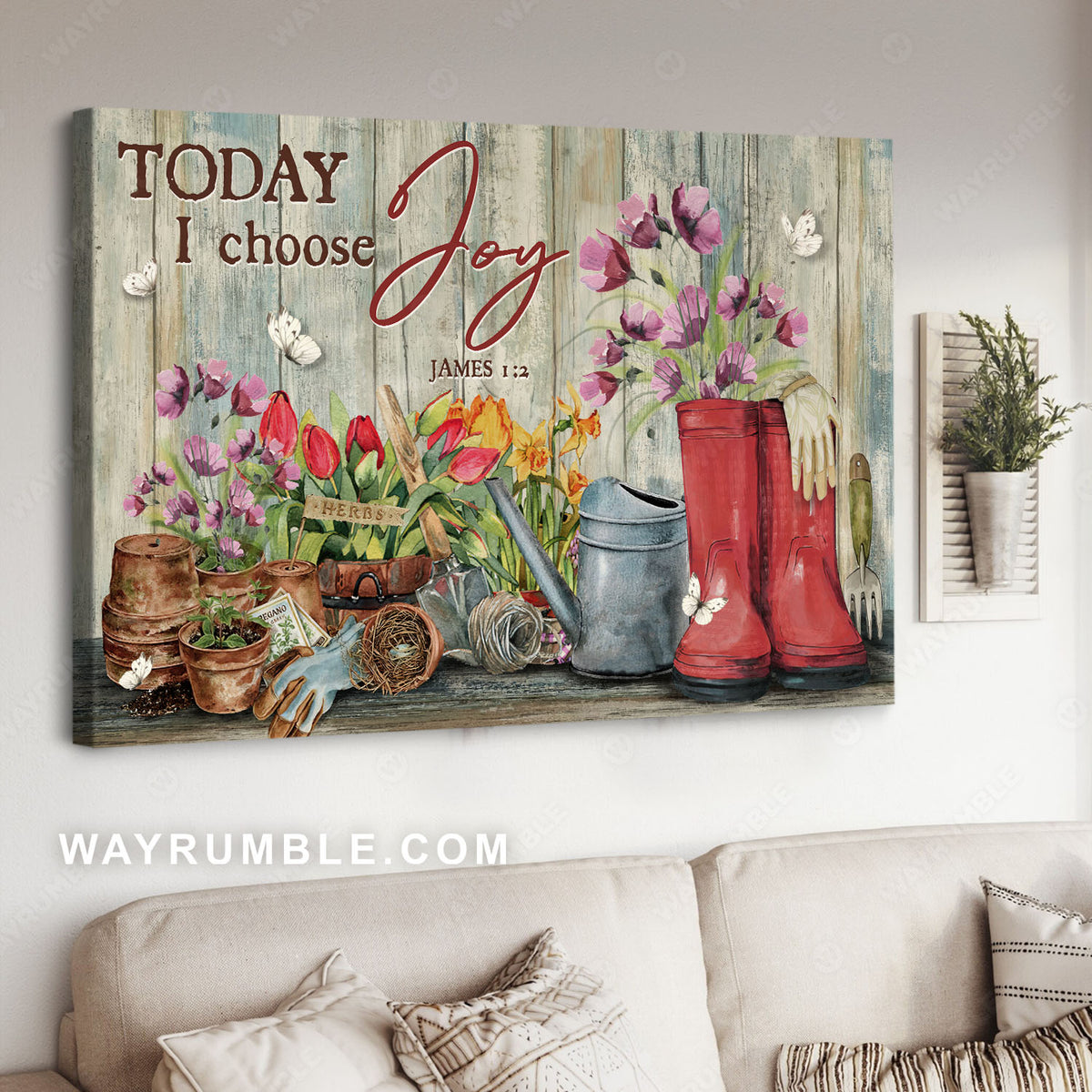 Purple flower, Red tulip, Cute boots, Today I choose joy - Jesus Landscape Canvas Prints, Christian Wall Art
