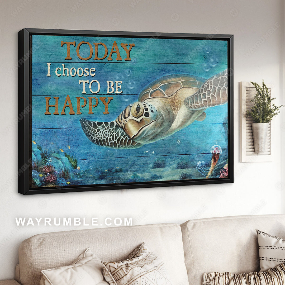 Big sea turtle, Ocean painting, Today I choose to be happy - Jesus Landscape Canvas Prints, Christian Wall Art