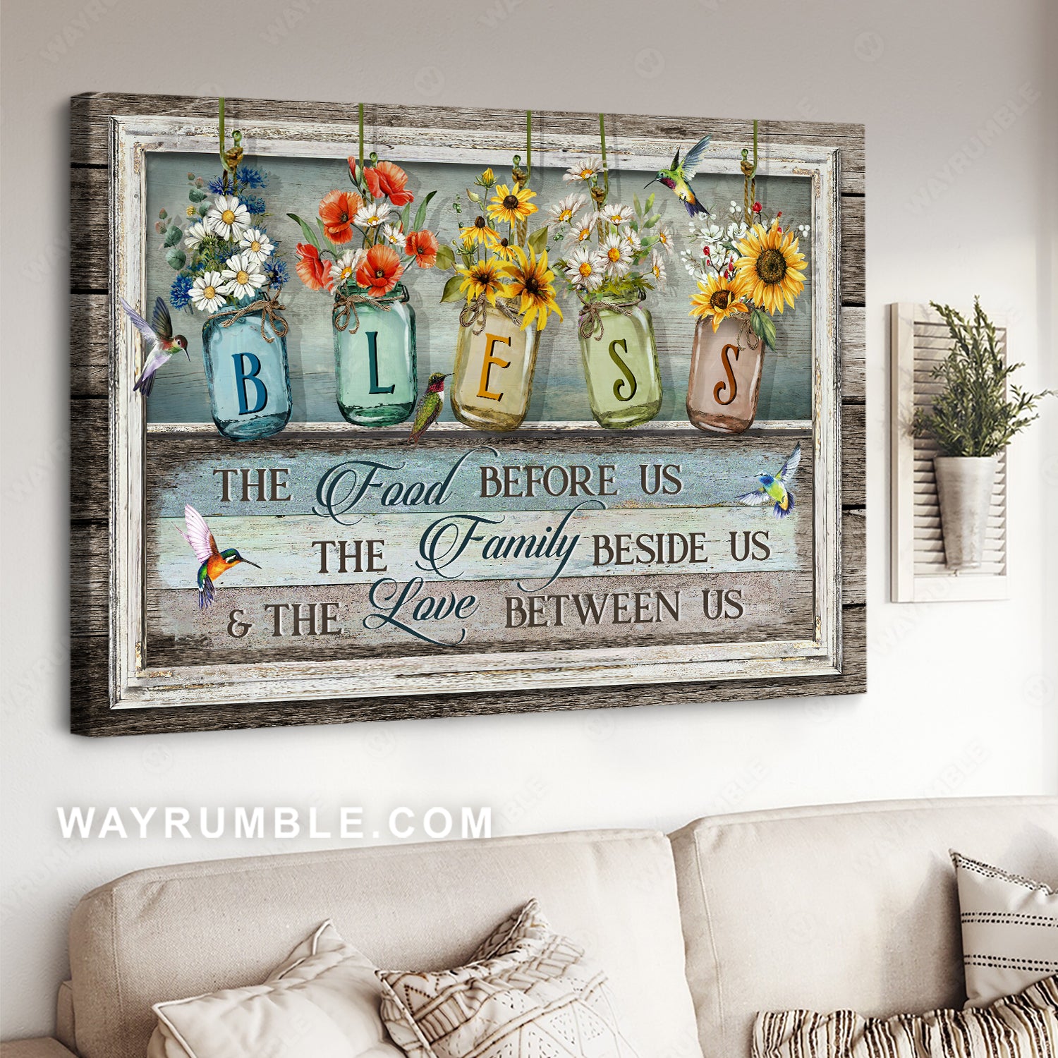 Cute flower, Pretty poppy, Colorful hummingbird, Bless the food before us - Jesus Landscape Canvas Prints, Christian Wall Art