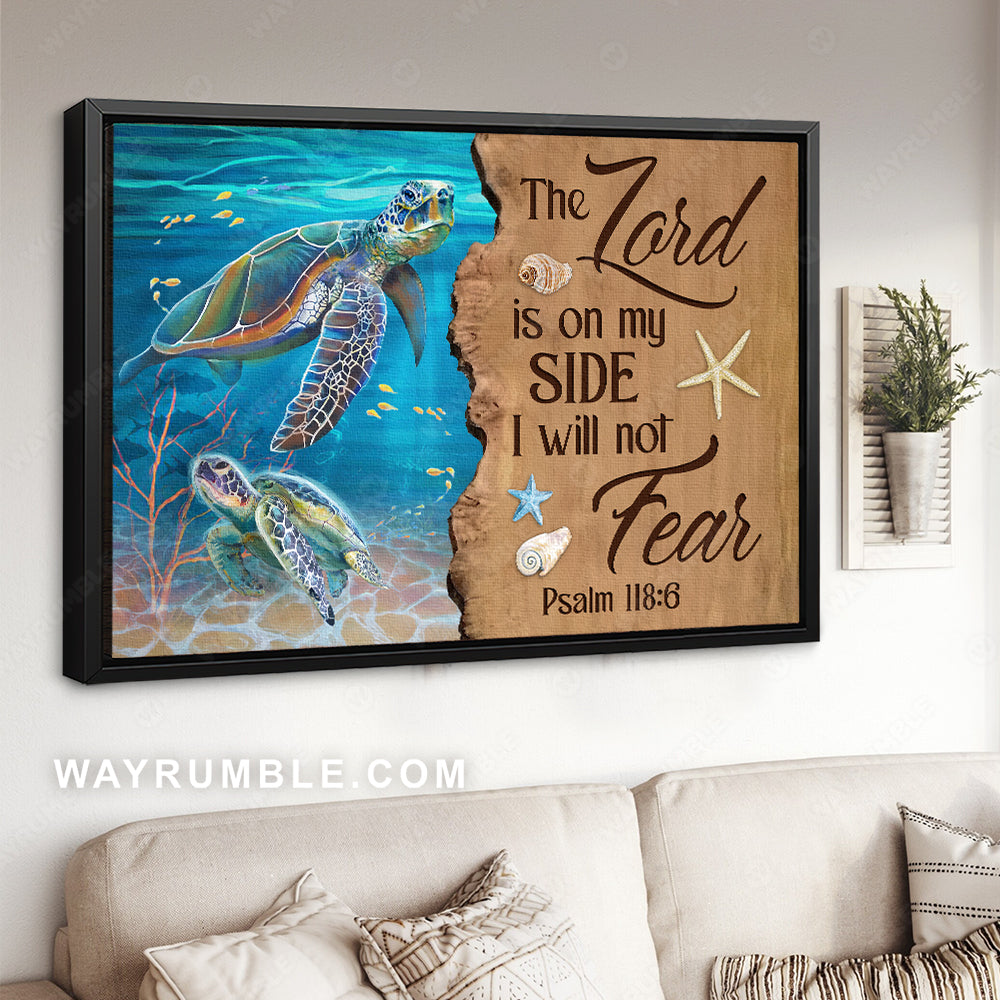 Unique sea turtle, Deep ocean painting, The Lord is on my side - Jesus Landscape Canvas Prints, Christian Wall Art