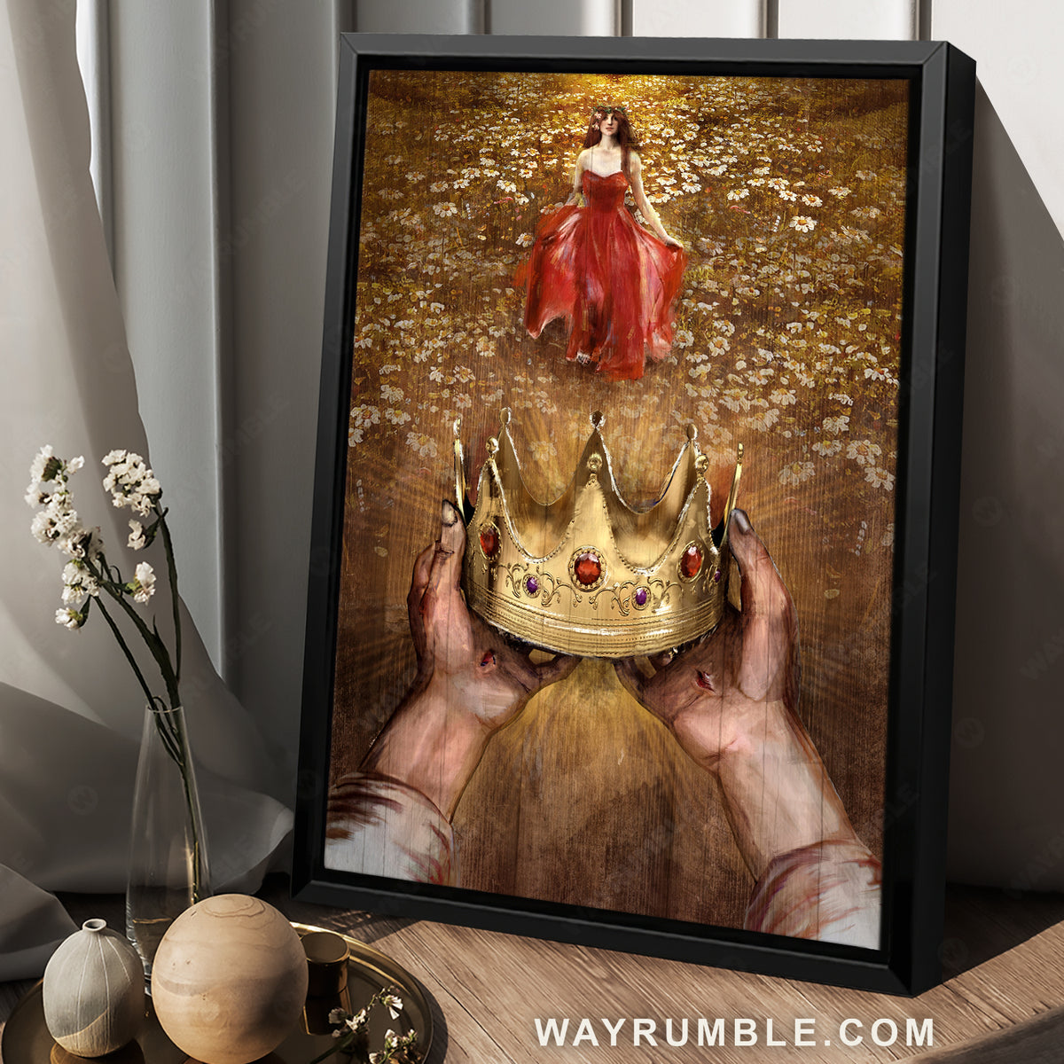 Pretty crown, Beautiful girl, Daisy field, Walking with Jesus - Jesus Portrait Canvas Prints, Christian Wall Art